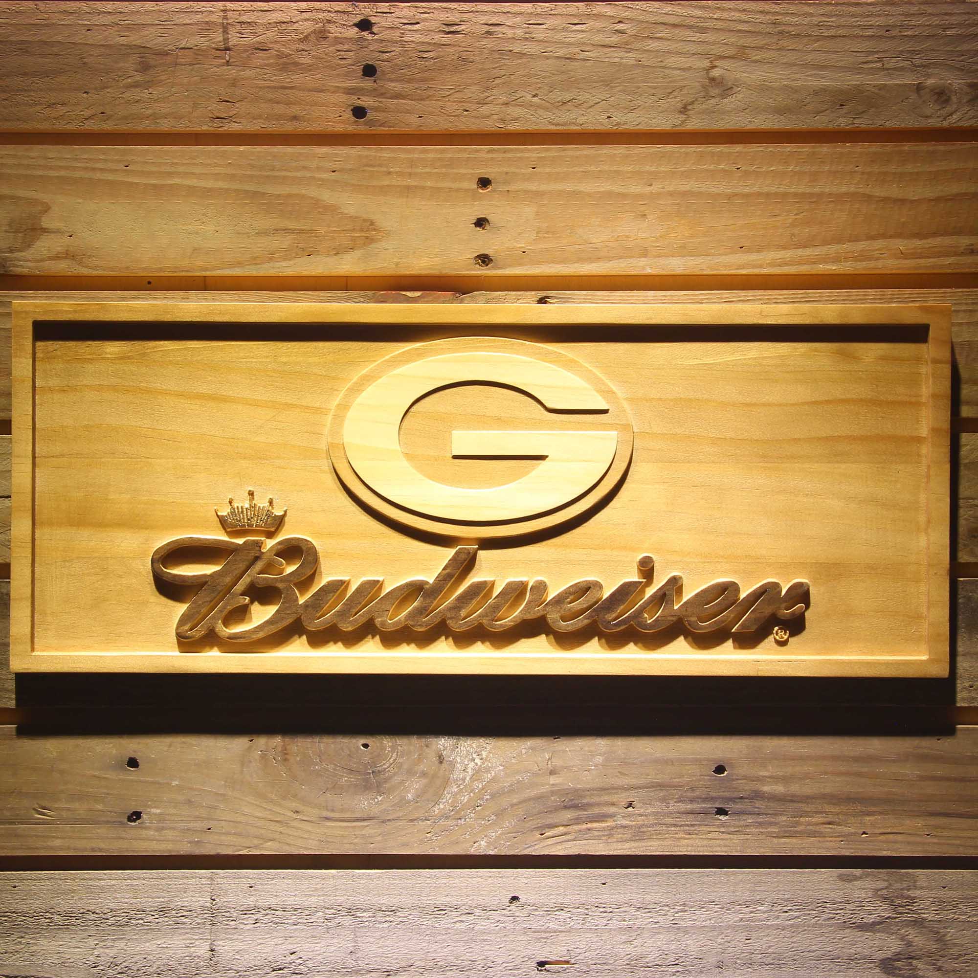 Green Bay Packers Budweiser 3D Wooden Engrave Sign