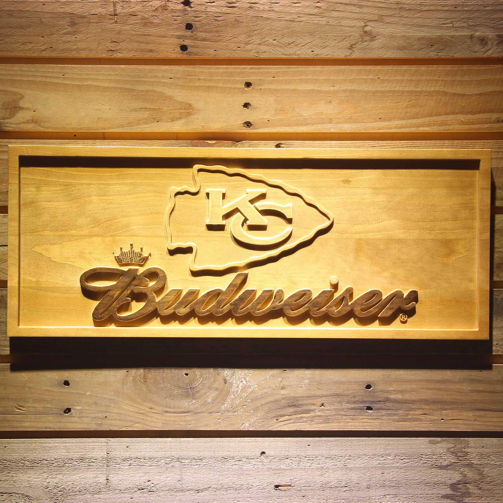 Kansas City Chiefs Budweiser 3D Wooden Engrave Sign