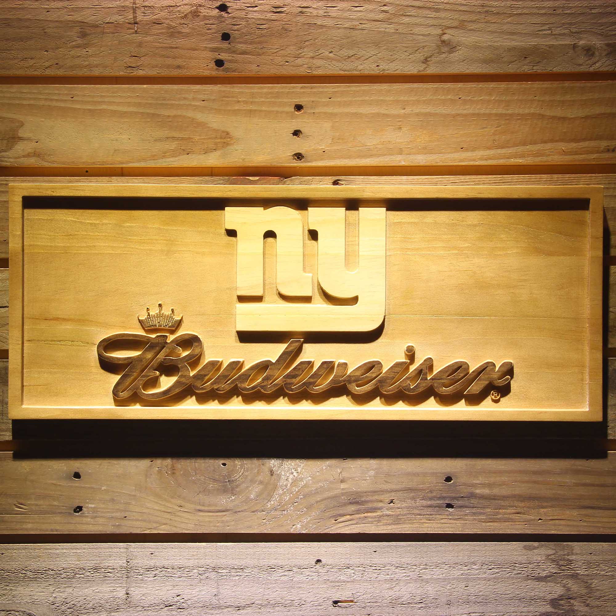 New York Giants Budweiser 3D Wooden Engrave Sign
