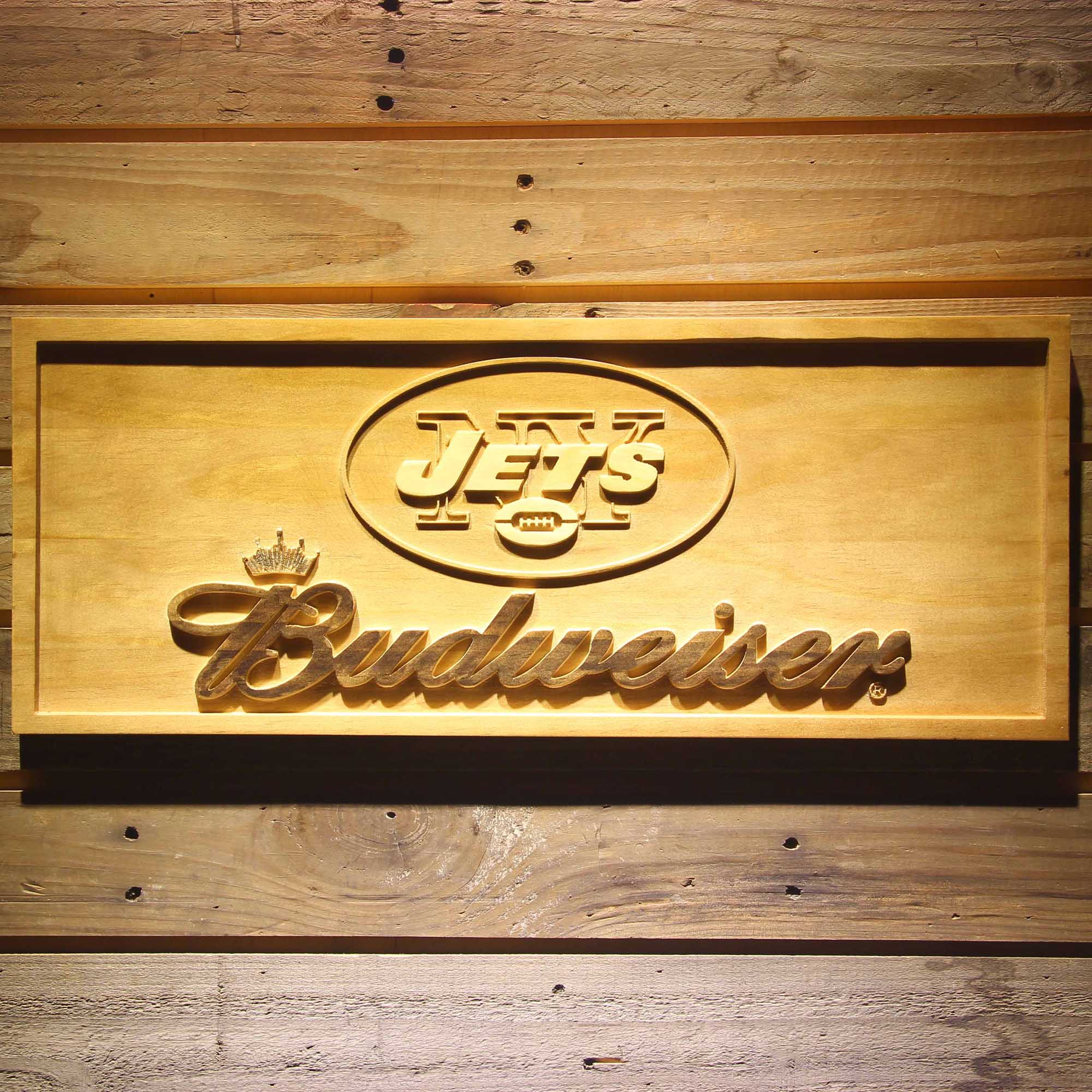 New York Jets Budweiser 3D Wooden Engrave Sign
