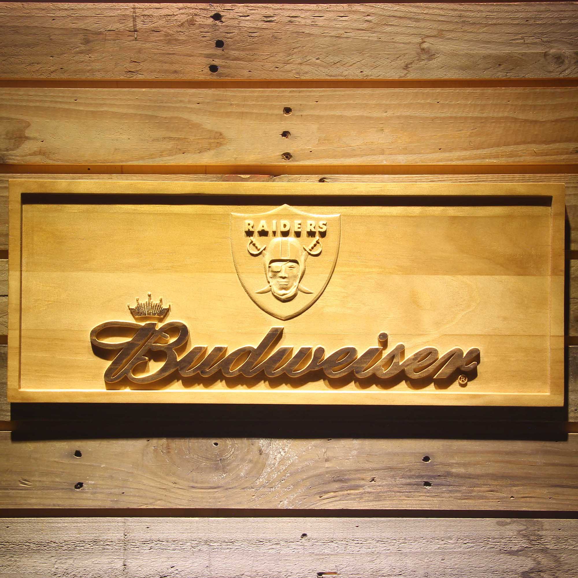 Oakland Raiders Budweiser 3D Wooden Engrave Sign