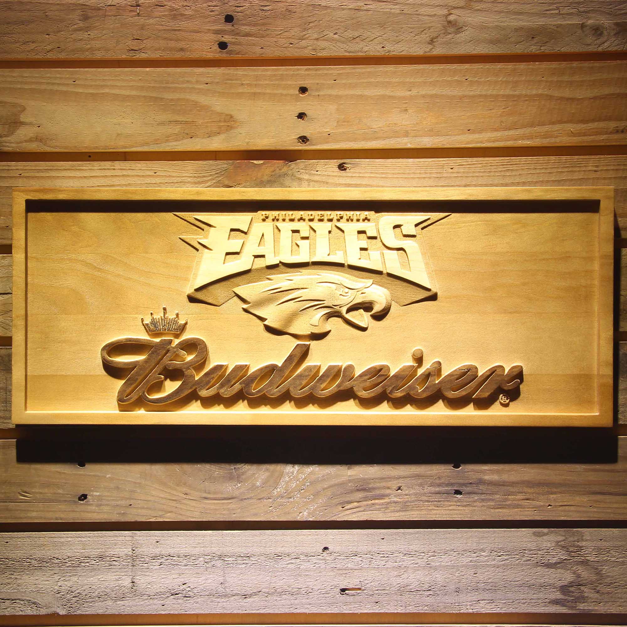 Philadelphia Eagles Budweiser 3D Wooden Engrave Sign