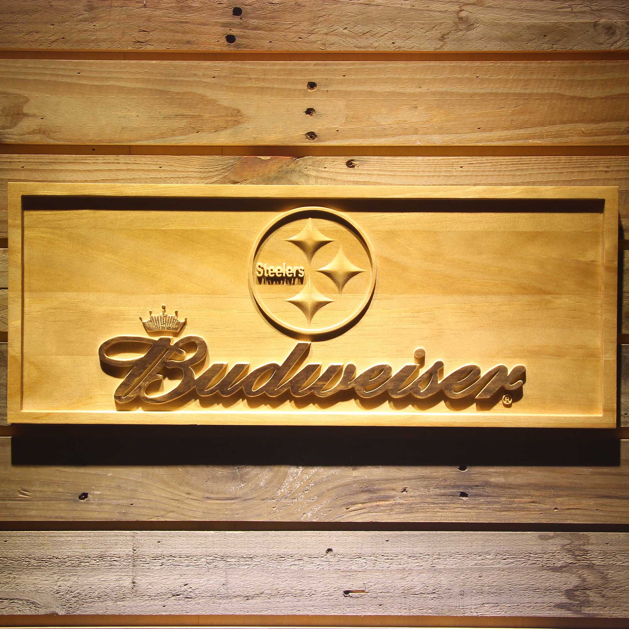Pittsburgh Steelers Budweiser 3D Wooden Engrave Sign