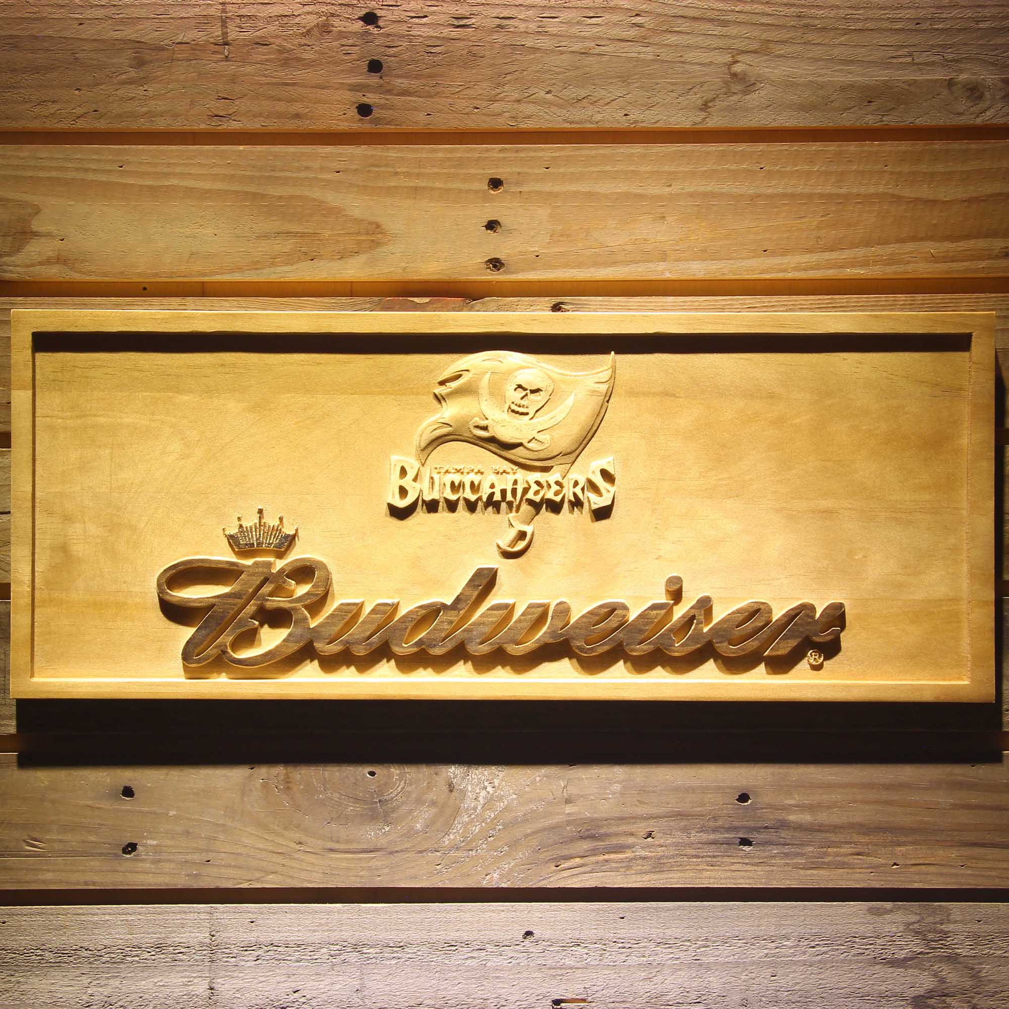 Tampa Bay Buccaneers Budweiser 3D Wooden Engrave Sign