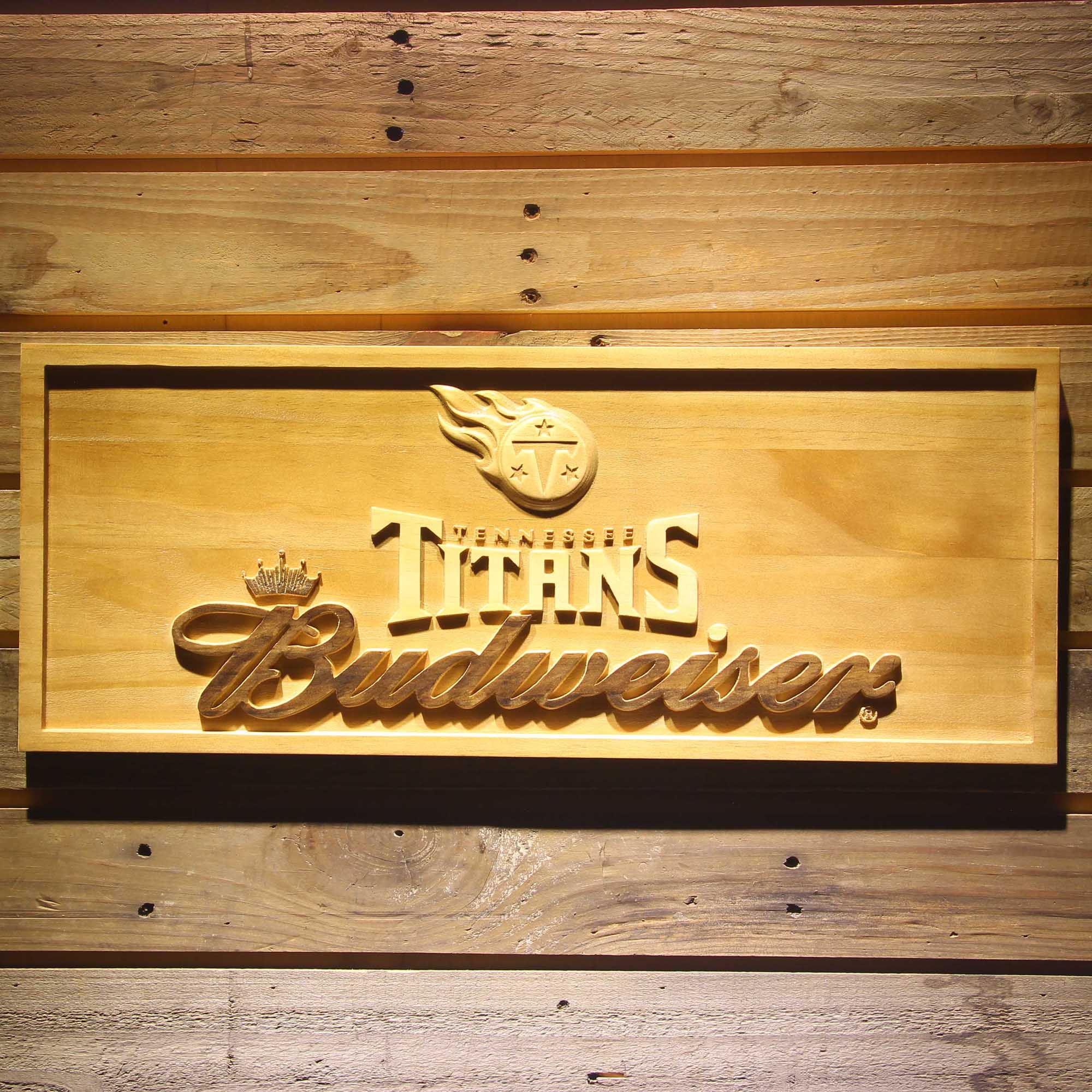 Tennessee Titans Budweiser 3D Wooden Engrave Sign
