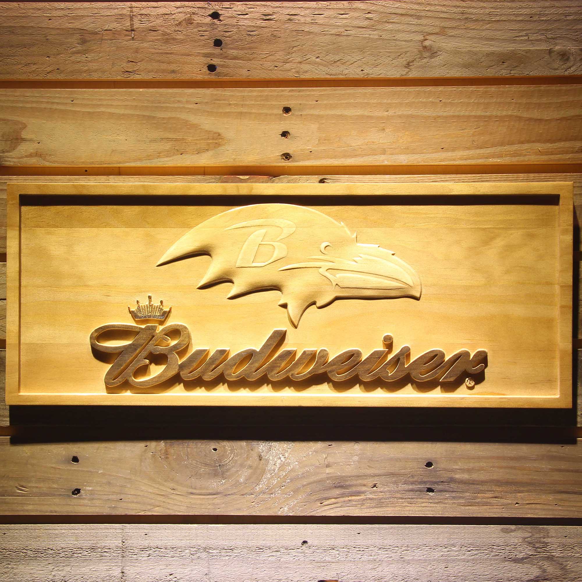 Baltimore Ravens Budweiser 3D Wooden Engrave Sign