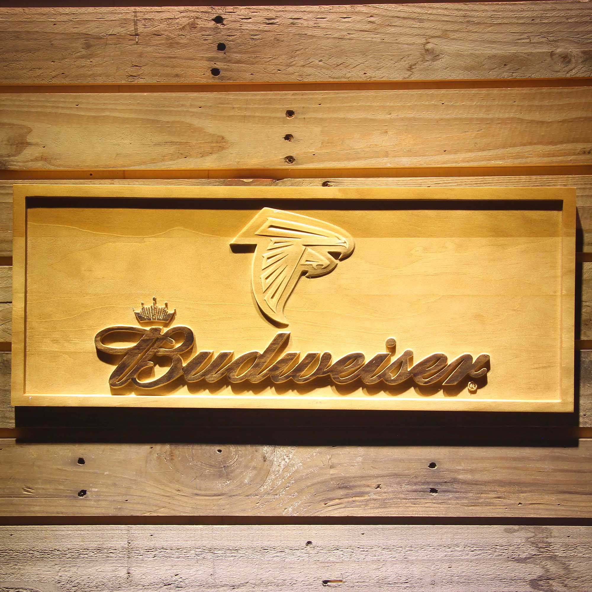 Atlanta Falcons Budweiser 3D Wooden Engrave Sign