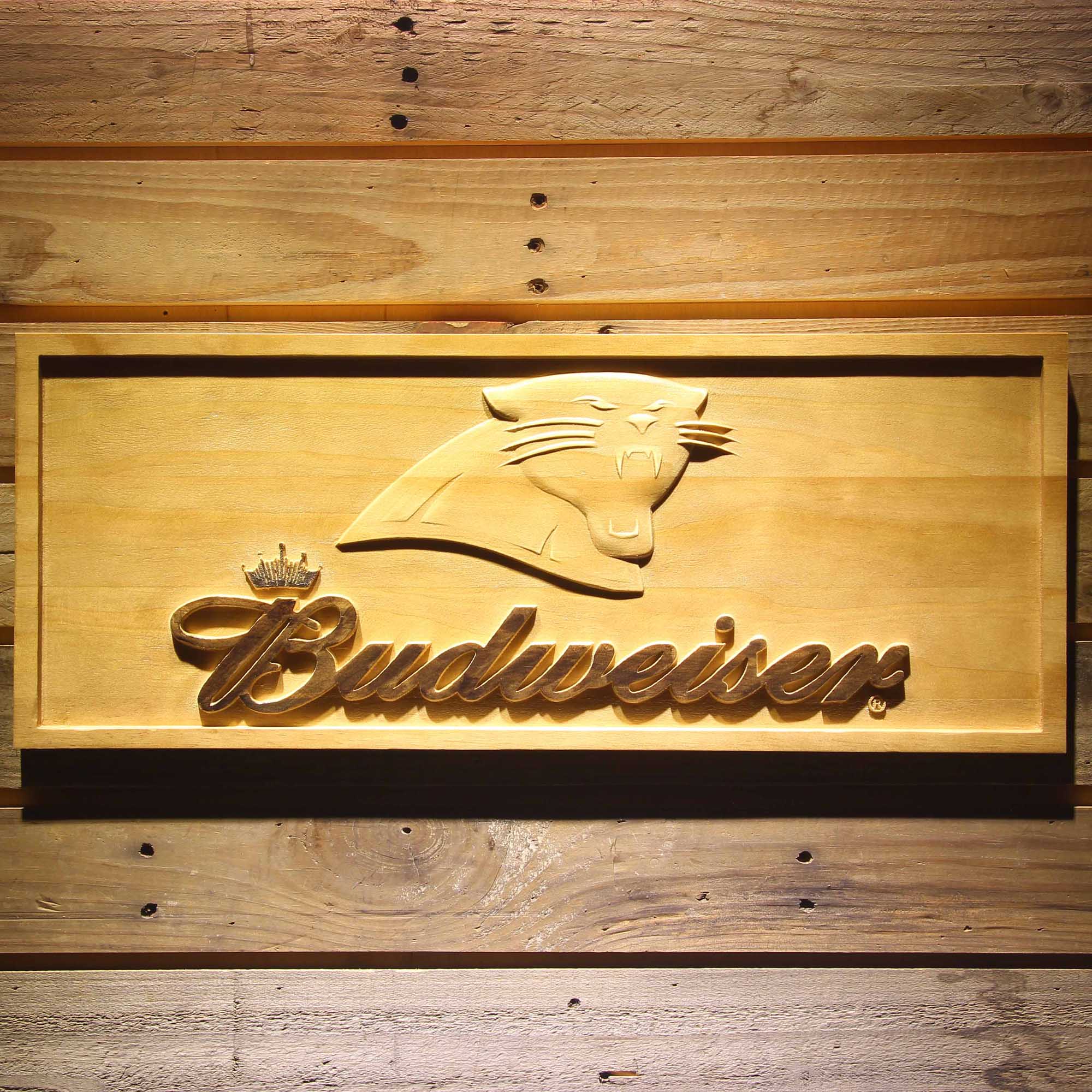 Carolina Panthers Budweiser 3D Wooden Engrave Sign