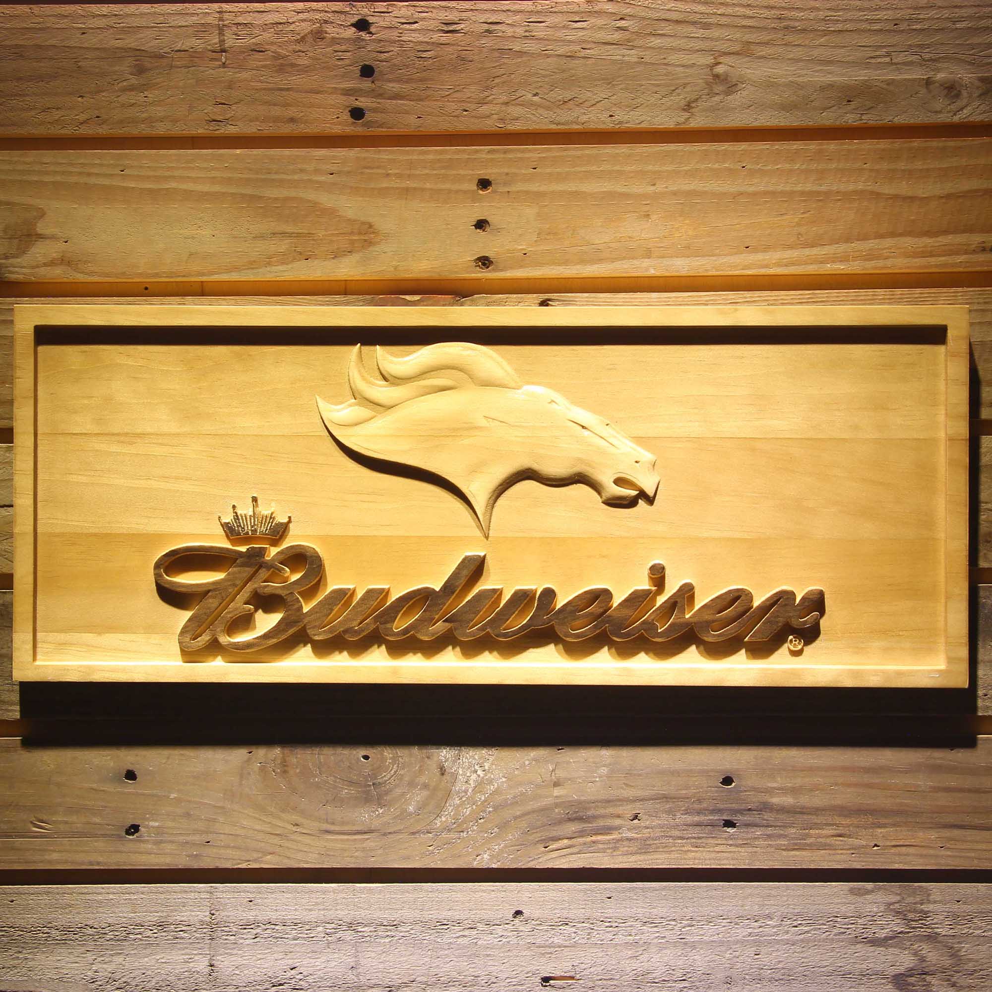 Denver Broncos Budweiser 3D Wooden Engrave Sign