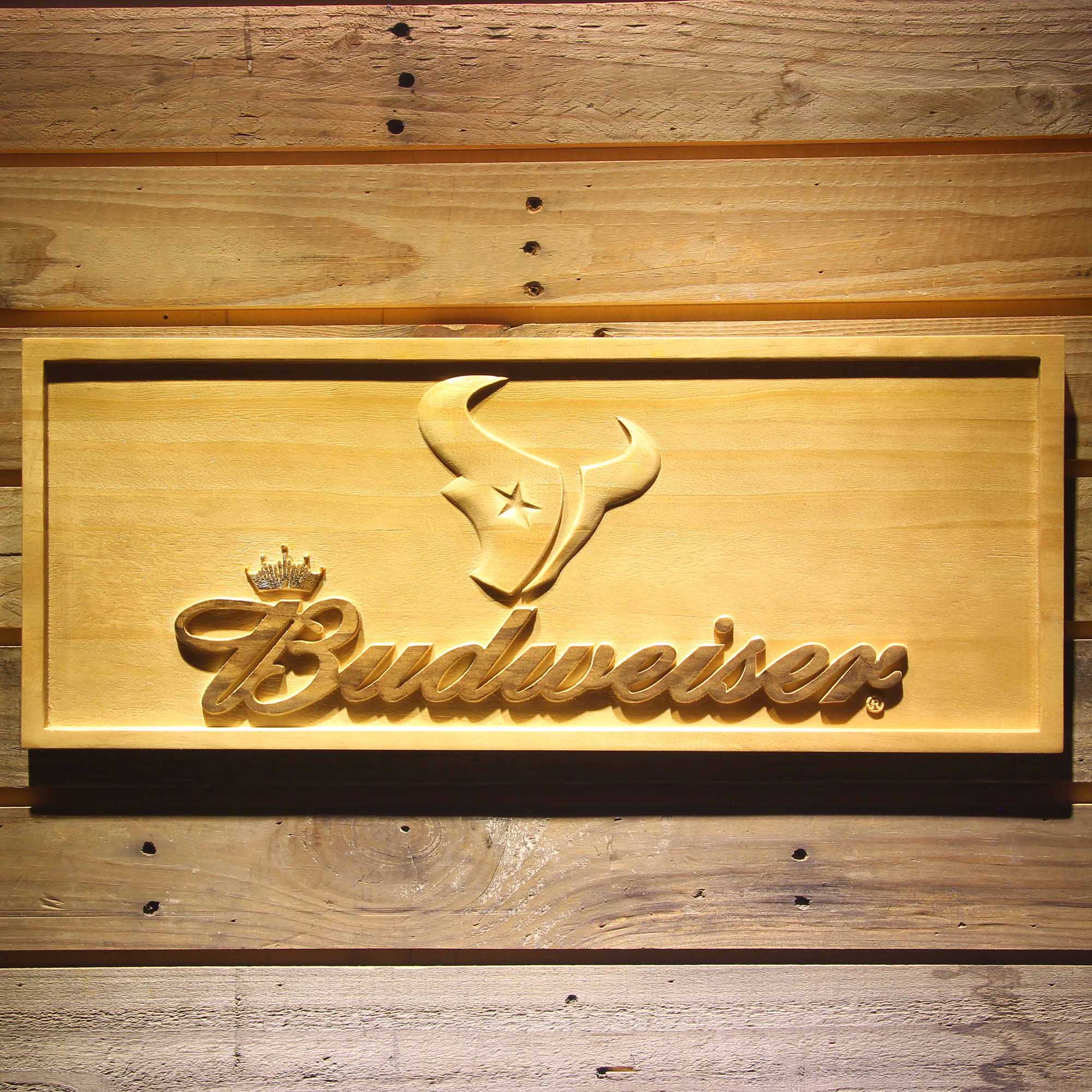 Houston Texans Budweiser 3D Wooden Engrave Sign