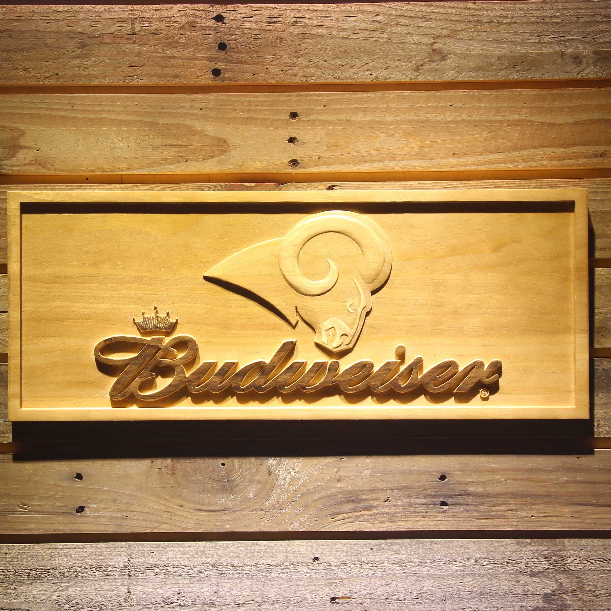 Los Angeles Rams Budweiser 3D Wooden Engrave Sign