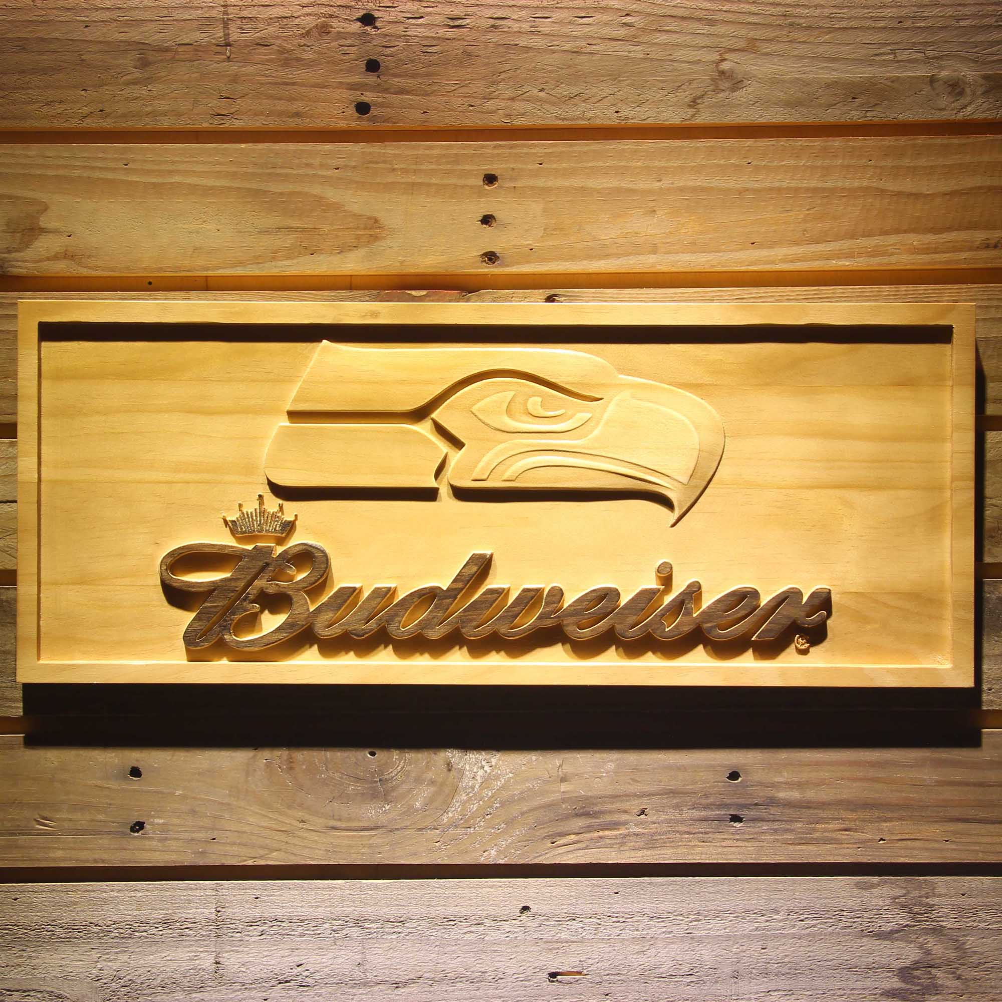 Seattle Seahawks Budweiser 3D Wooden Engrave Sign
