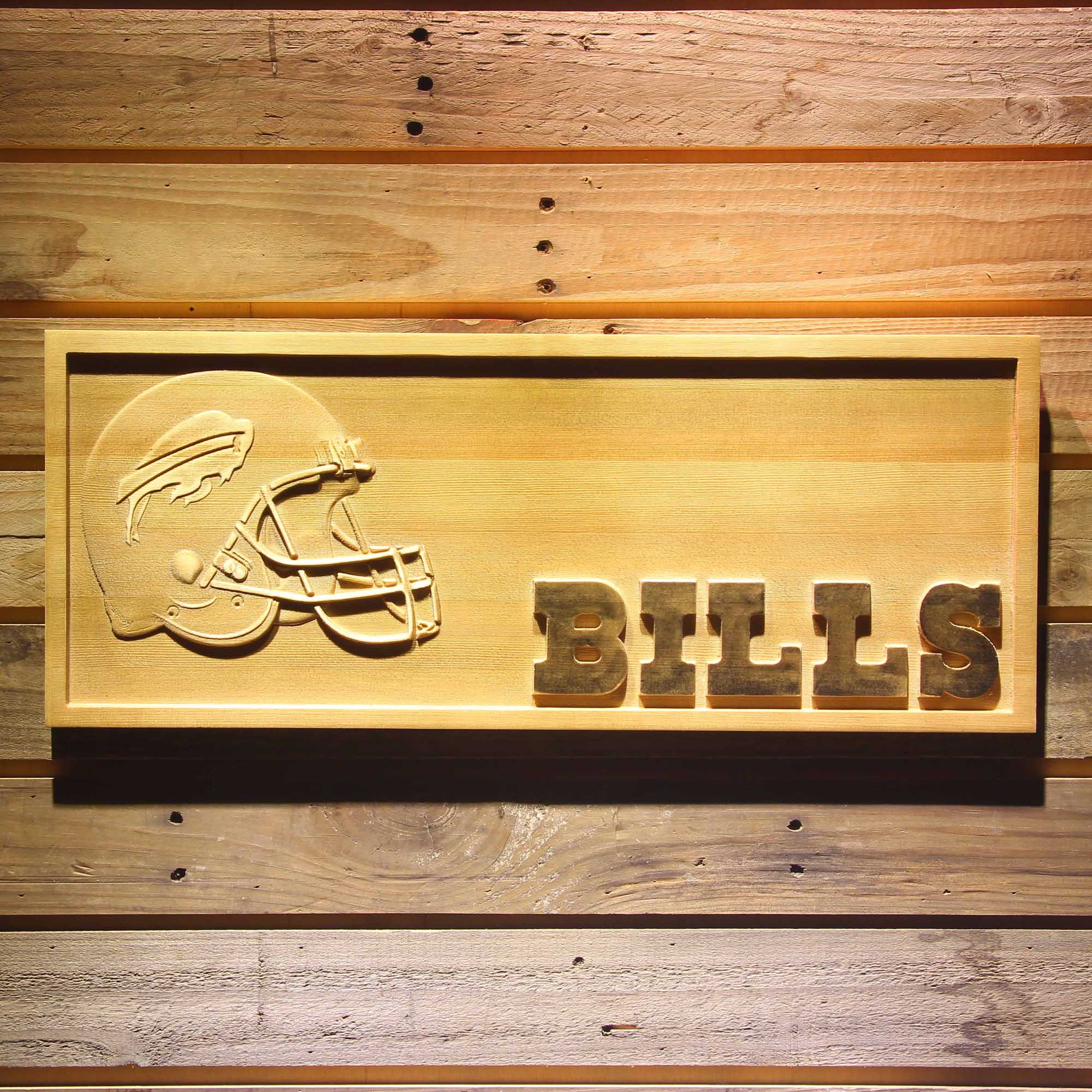 Buffalo Bills Helmet 3D Wooden Engrave Sign