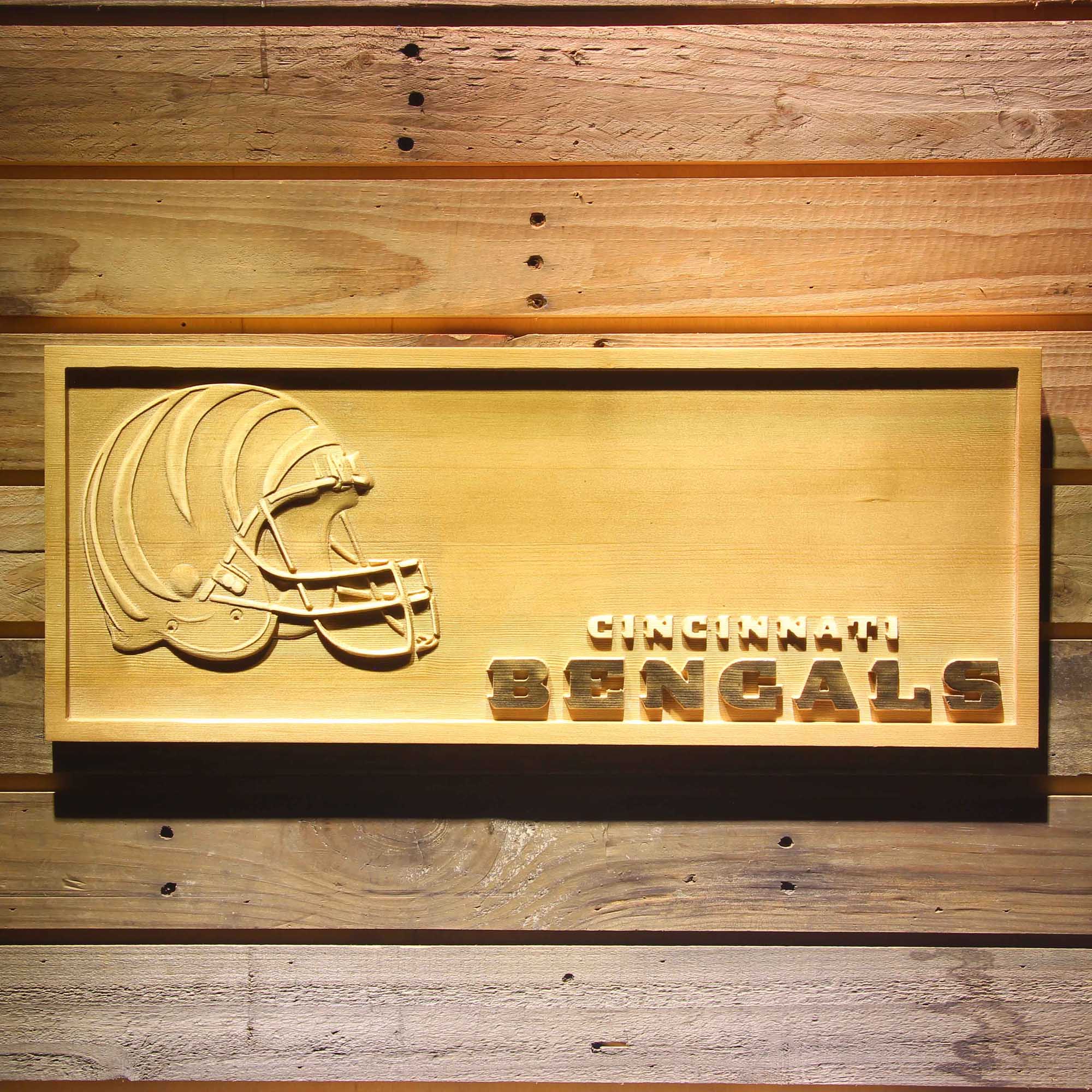 Cincinnati Bengals Helmet 3D Wooden Engrave Sign