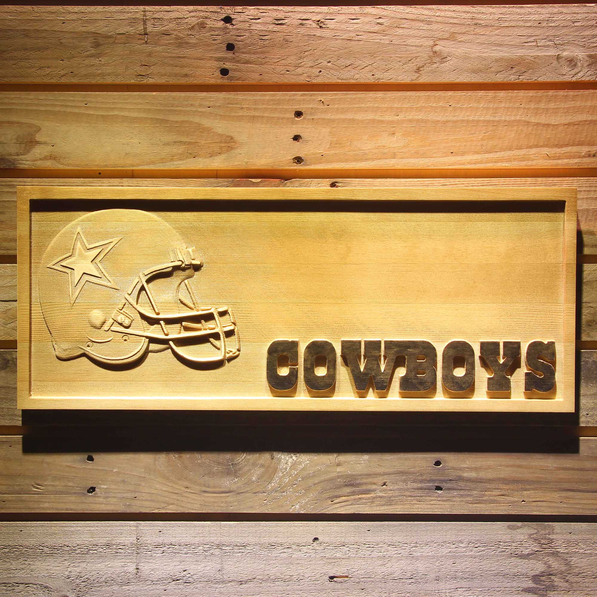 Dallas Cowboys Helmet 3D Wooden Engrave Sign