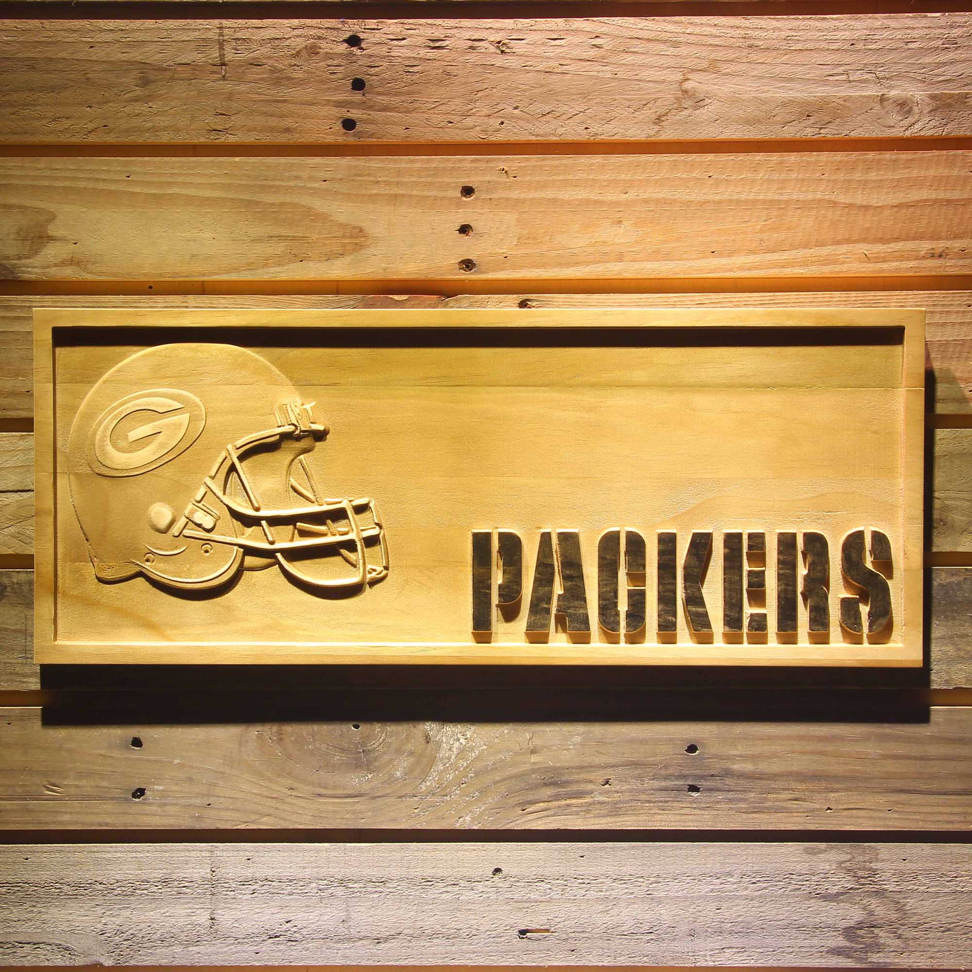 Green Bay Packers Helmet 3D Wooden Engrave Sign