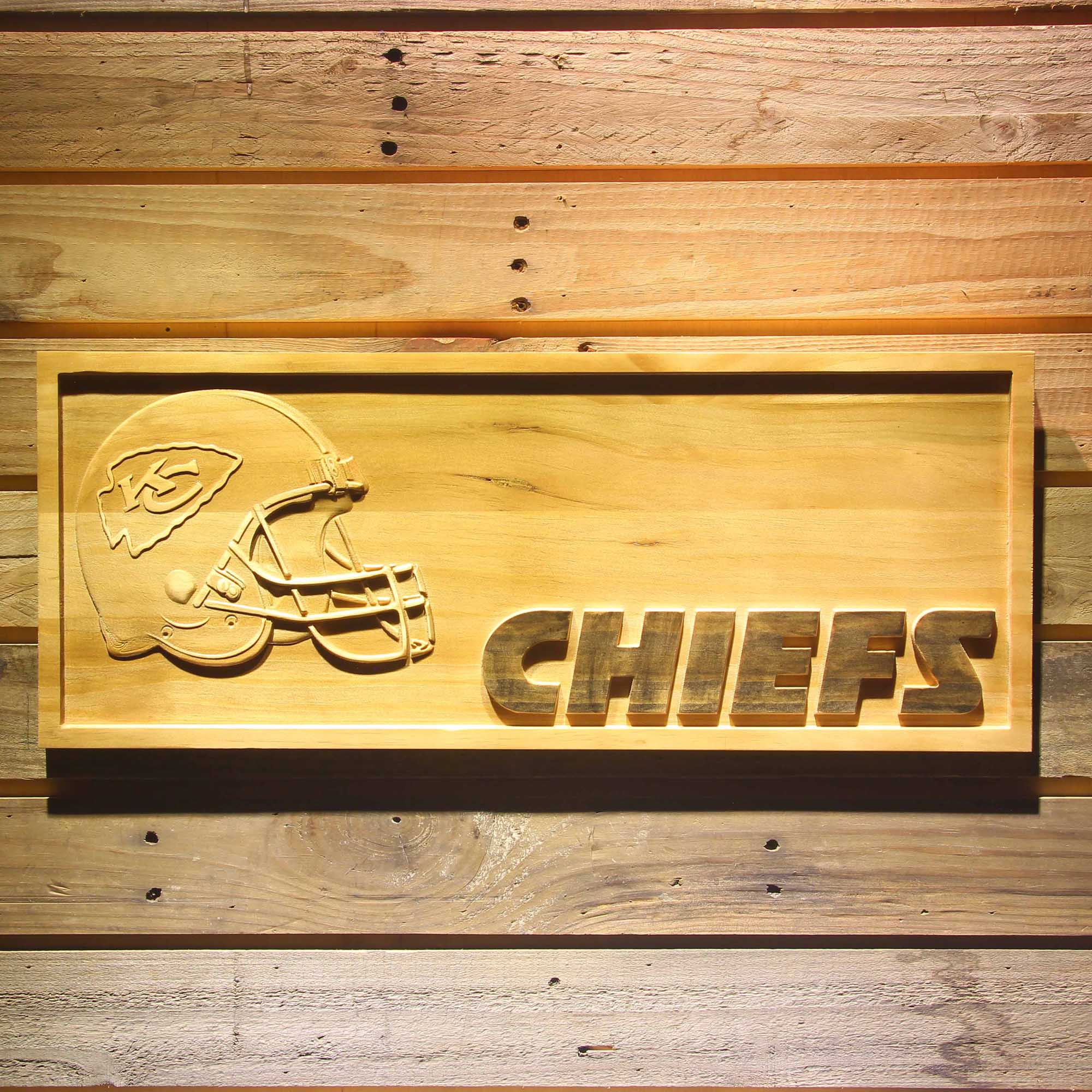 Kansas City Chiefs Helmet 3D Wooden Engrave Sign