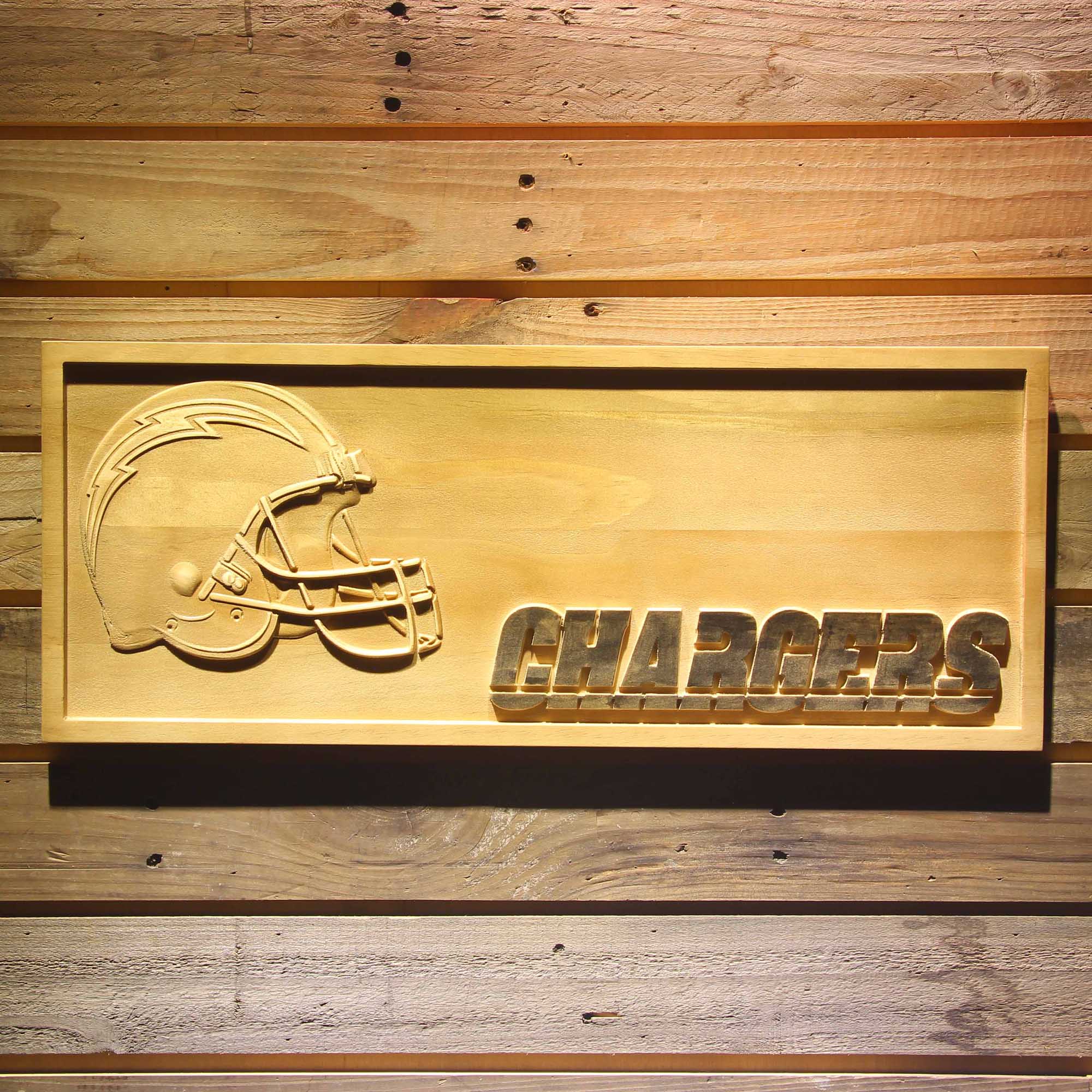 Los Angeles Chargers Helmet 3D Wooden Engrave Sign