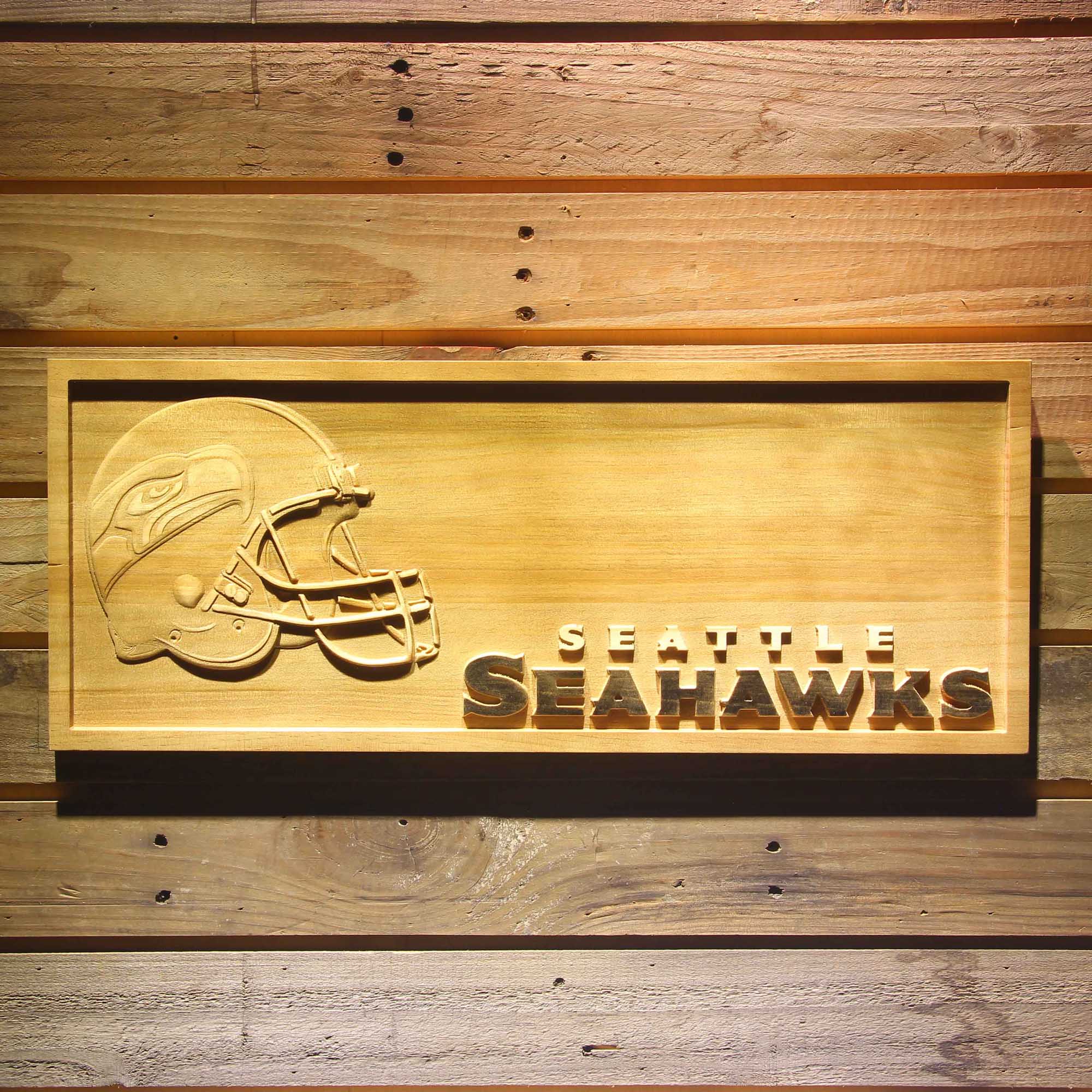 Seattle Seahawks Helmet 3D Wooden Engrave Sign