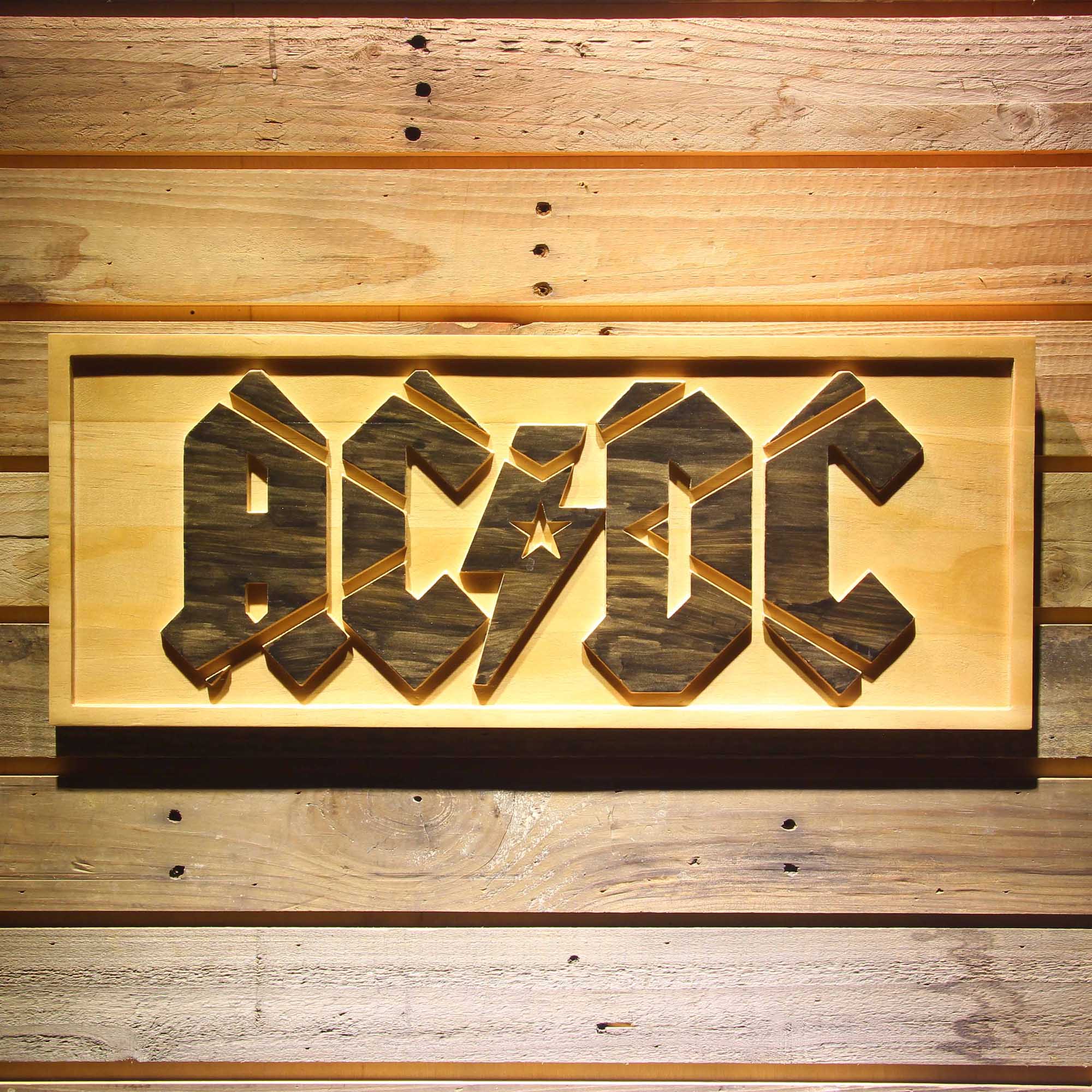 AC/DC 3D Wooden Engrave Sign
