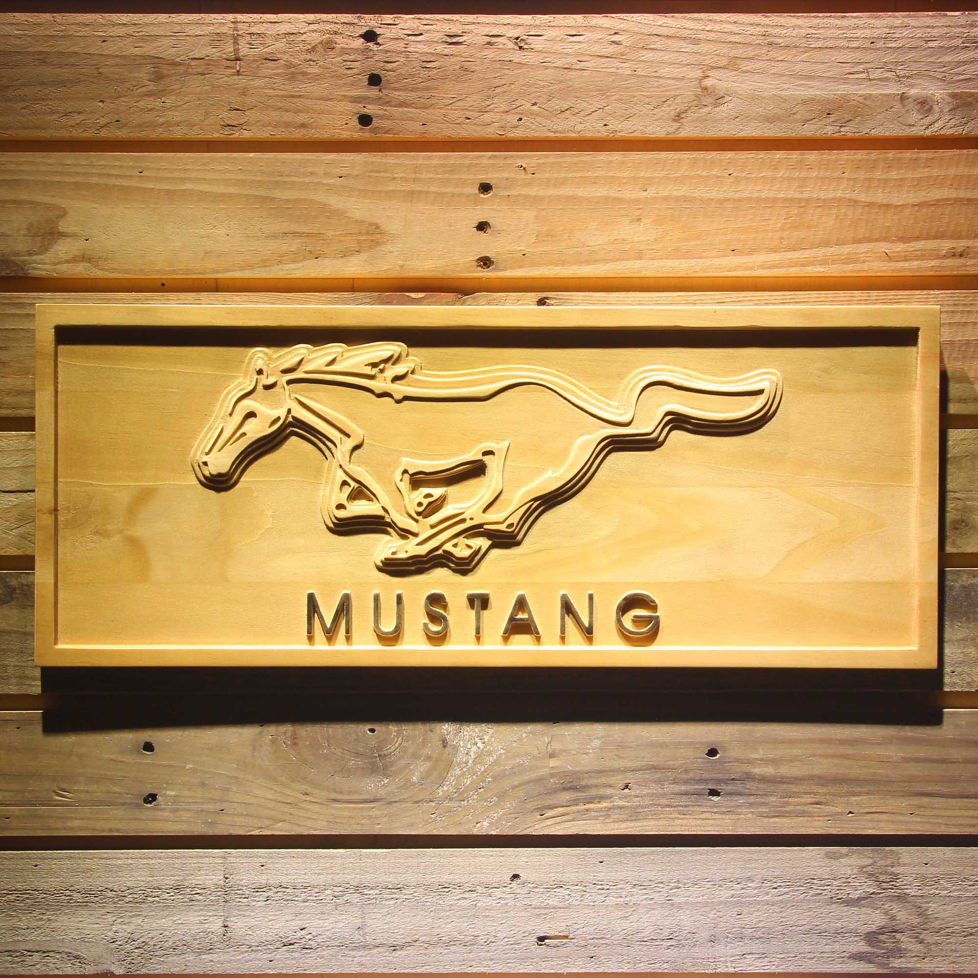 Mustang Ford 3D Wooden Engrave Sign
