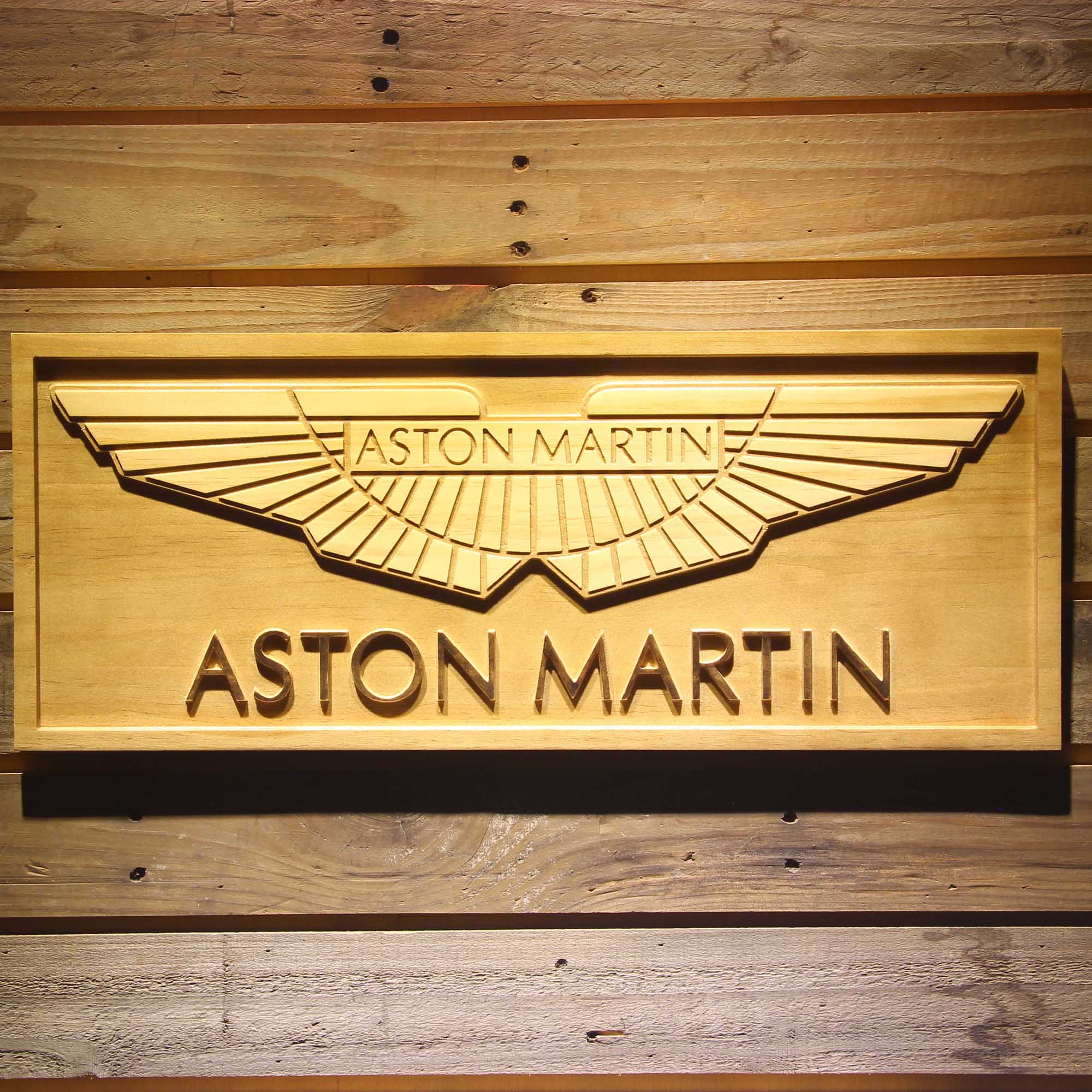 Aston Martin 3D Wooden Engrave Sign