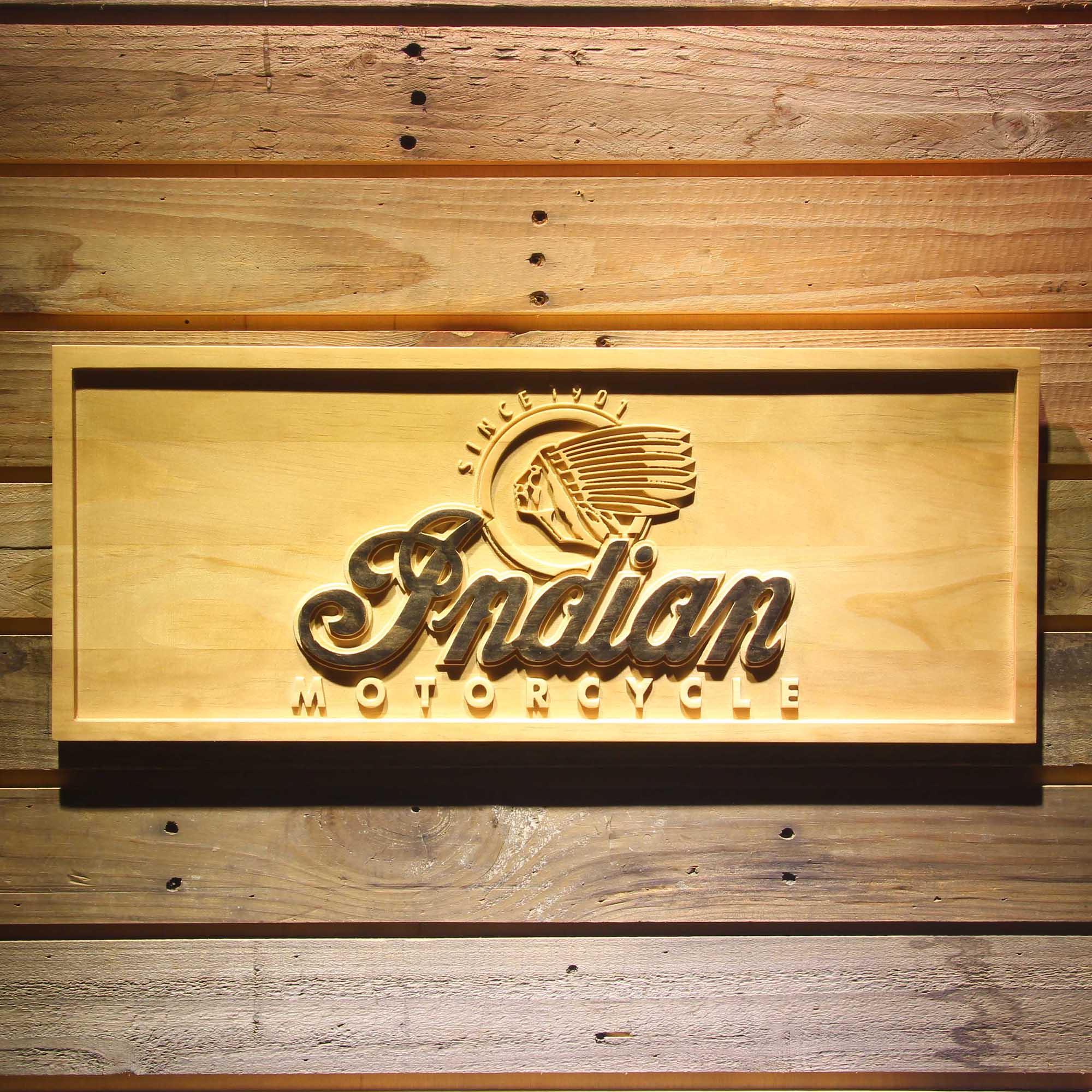 Indian Motorcycles 3D Wooden Engrave Sign