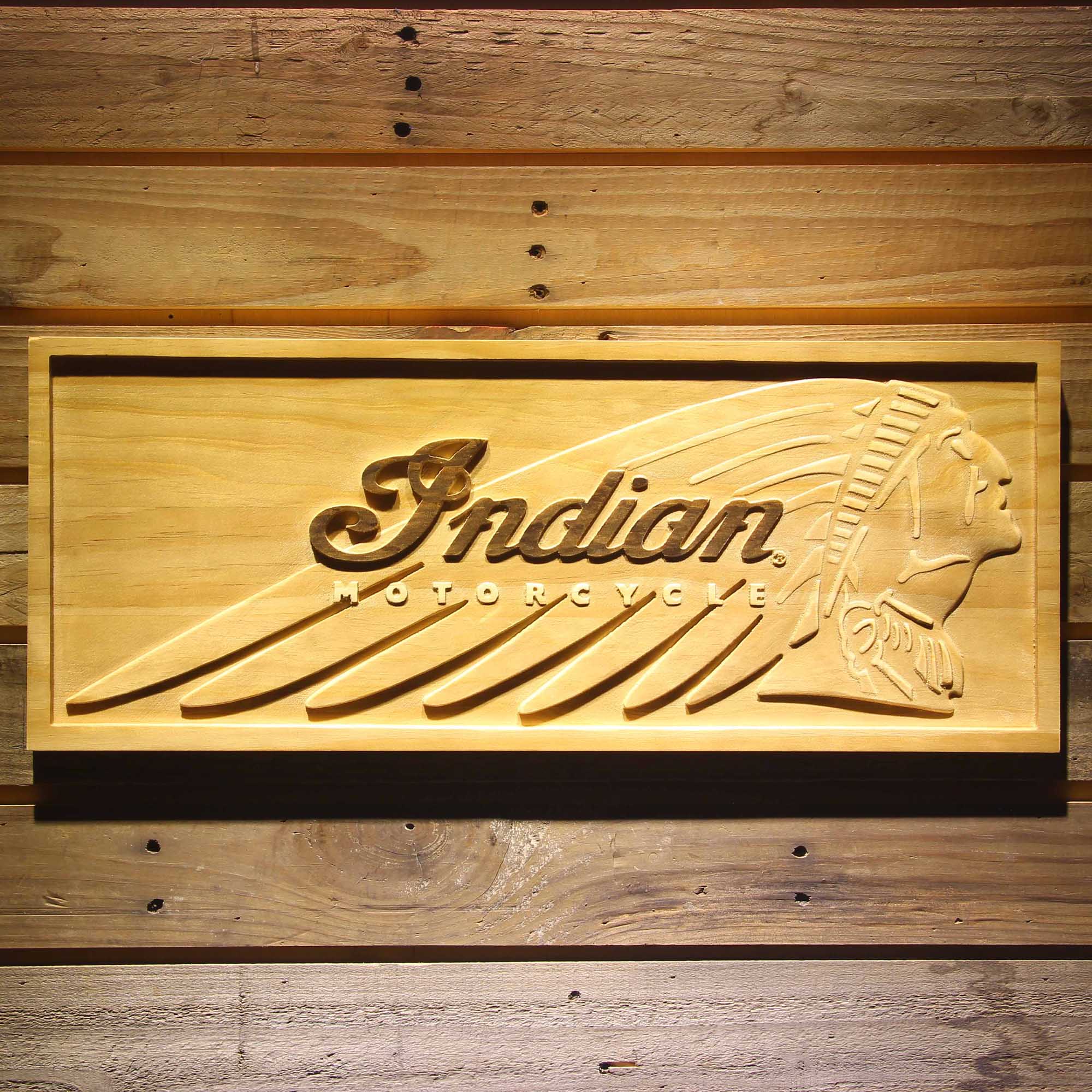 Indian Motorcycles Services 3D Wooden Engrave Sign