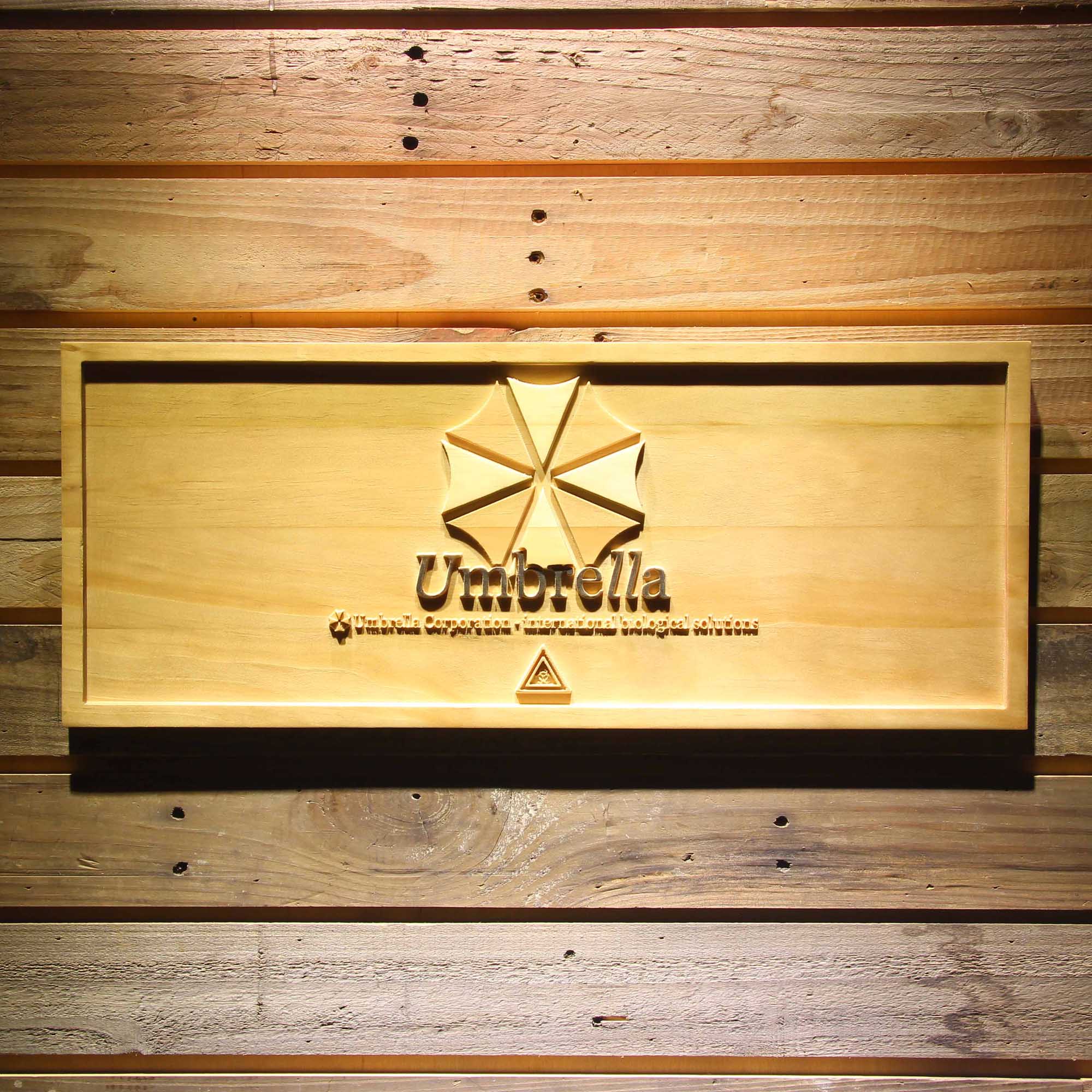 Resident Evil Umbrella Corp Our Business is Life Itself 3D Wooden Engrave Sign