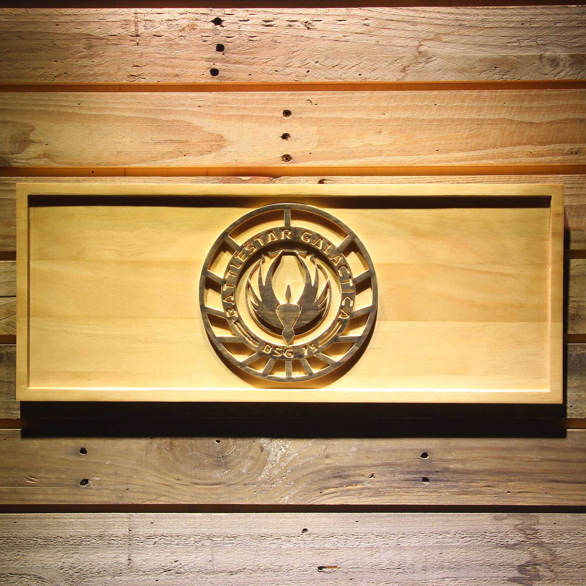Battlestar Galactica 3D Wooden Engrave Sign