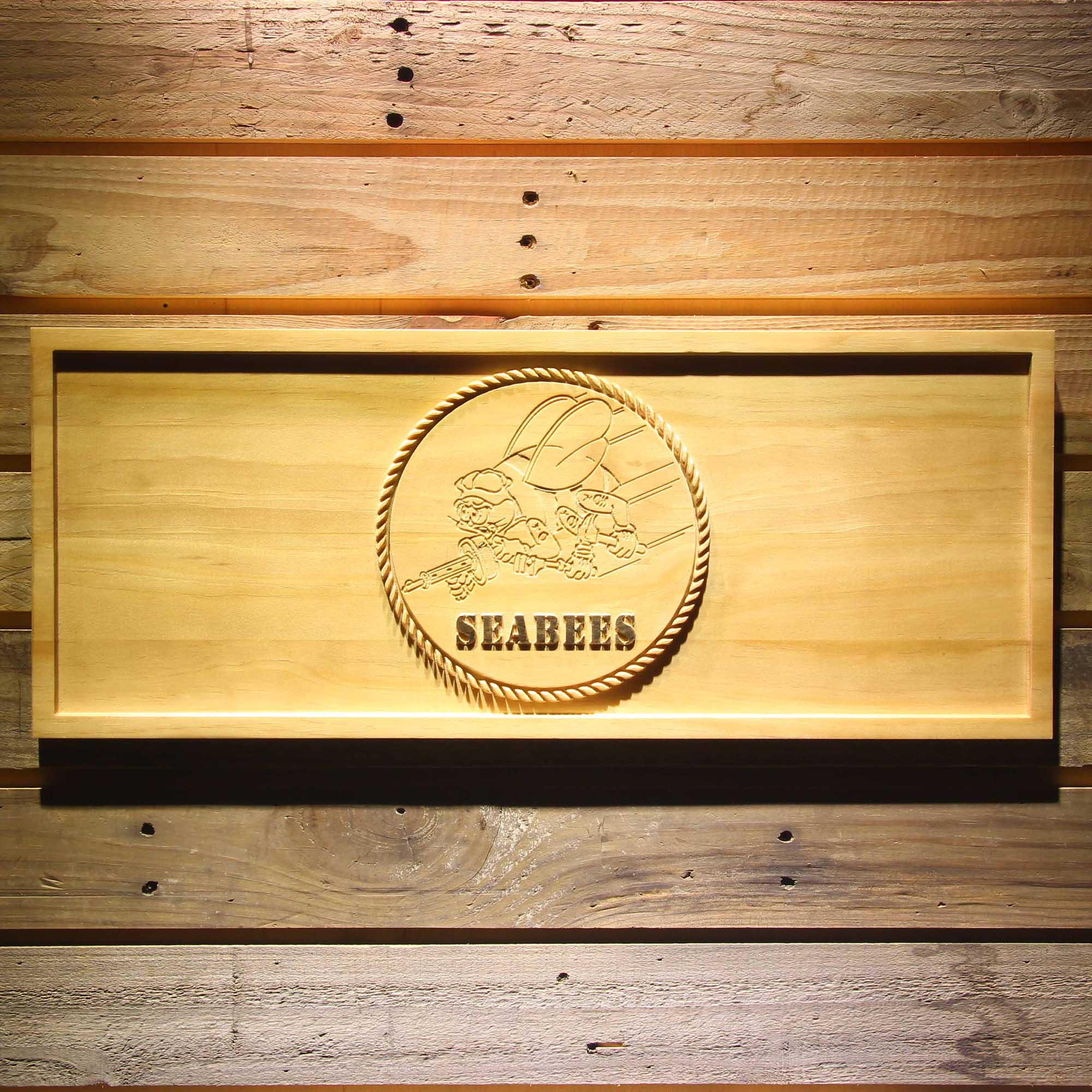 US Navy Seabees 3D Wooden Engrave Sign