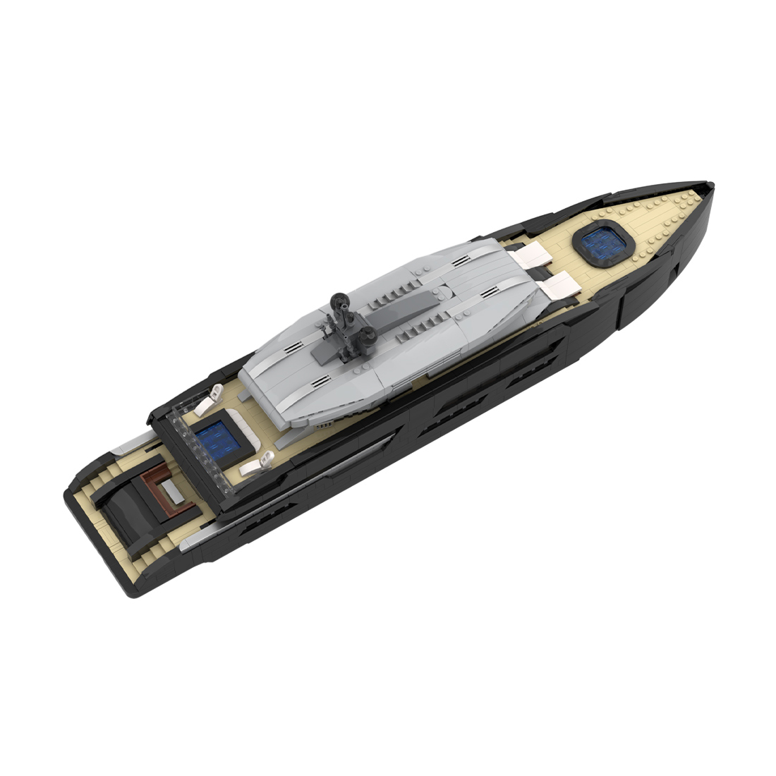 Sleek Black Luxury Superyacht Building Blocks Set, Detailed 1:80 Scale Model with Full Interior (2977 Pieces)