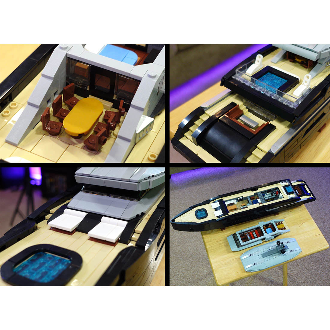 Sleek Black Luxury Superyacht Building Blocks Set, Detailed 1:80 Scale Model with Full Interior (2977 Pieces)