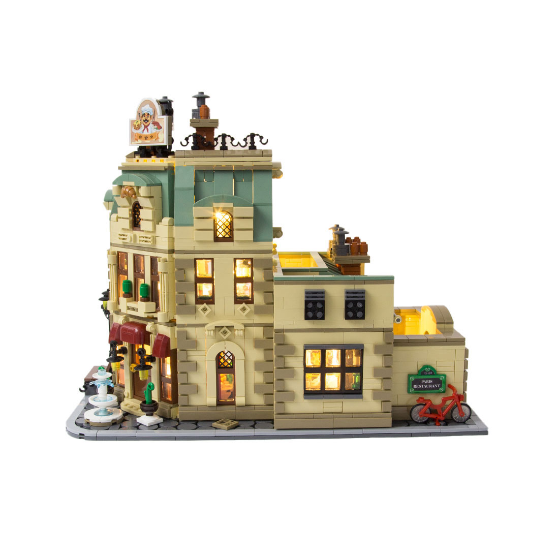 Mocsage  MOC-160521 Restaurants in Paris with Lights Modular Small Building Blocks Set (3104PCS)