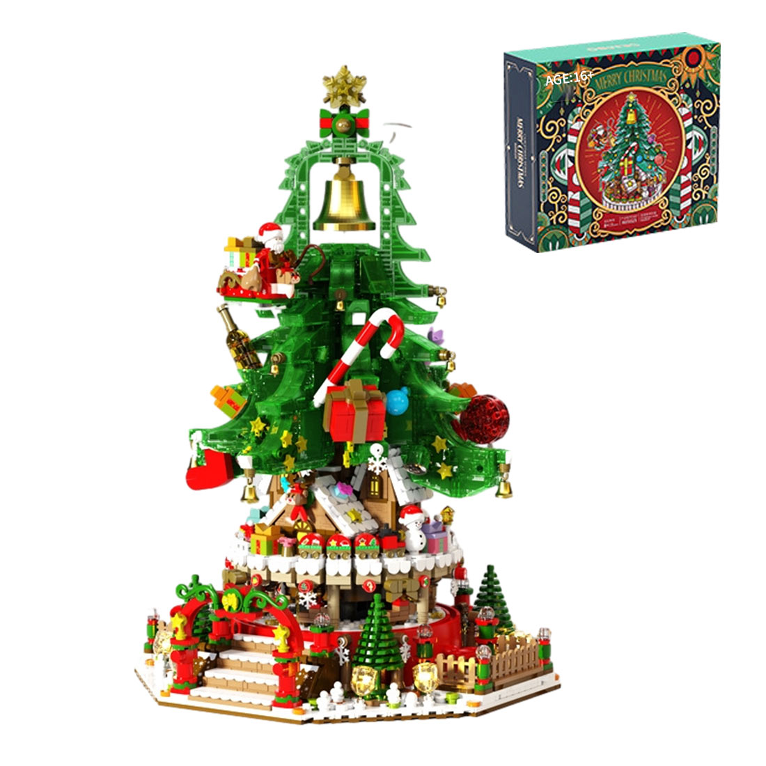 Christmas Melody Wonderland Music Box with Light DIY Assembly Model Small Particles Building Blocks Set (2963PCS/Dynamic Version)