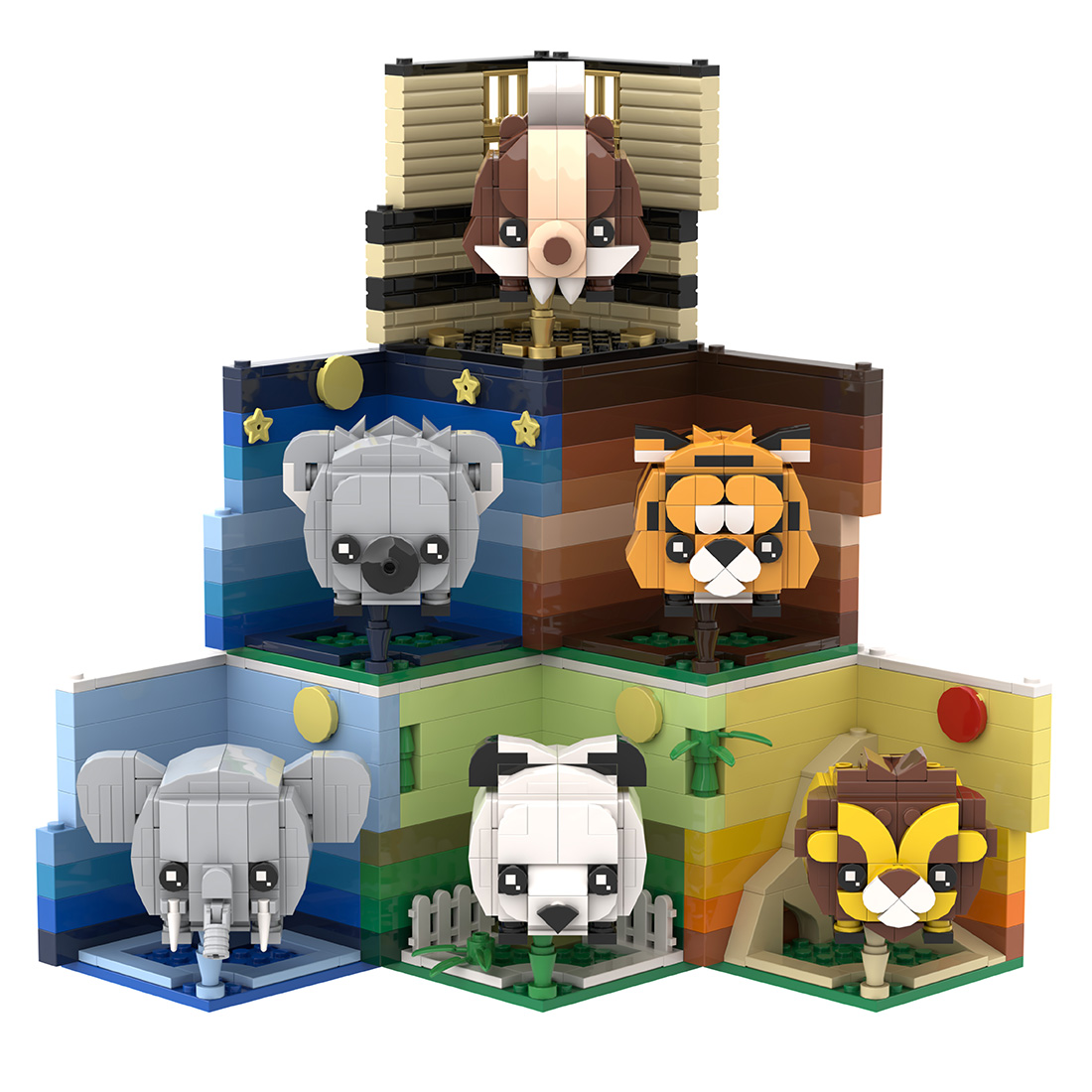 Wildlife Series Puzzle DIY Mini Brick Assembly Magic Cube (Set of 6)