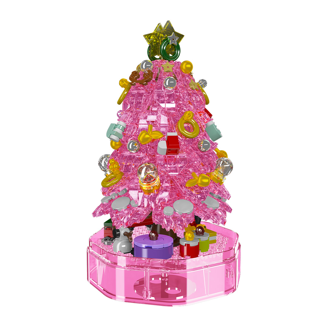 Christmas Music Box Model Assembly Toy Small Particles Building Blocks Set (Dynamic Version/688PCS/Pink)