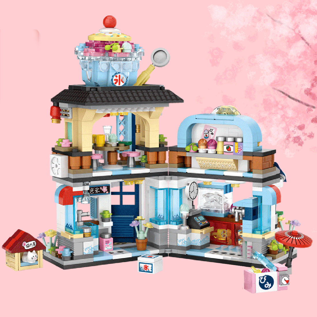 Japanese Street View Series Takoyaki Shop/Ice Drink Shop Bricks Mini Particle DIY Building Blocks Stem Toy Kit