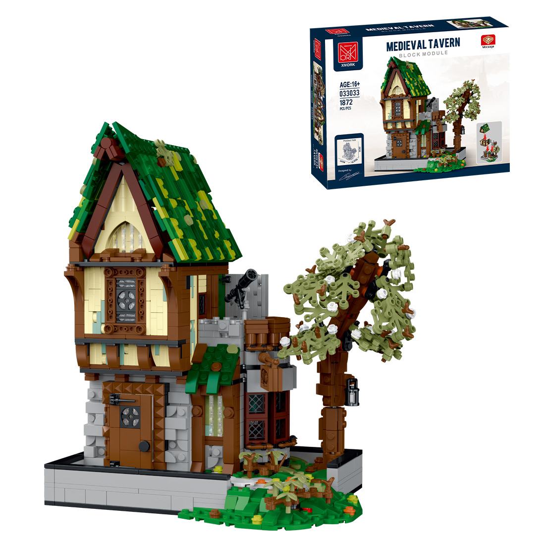 Mocsage Medieval Modular Stree MEDIEVAL TAVERN with Lights Building Blocks Set (1872PCS)