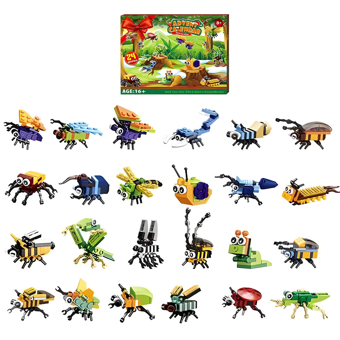 Christmas Countdown Tear-off Calendar Mystery Box Building Blocks Set (Insects Series)