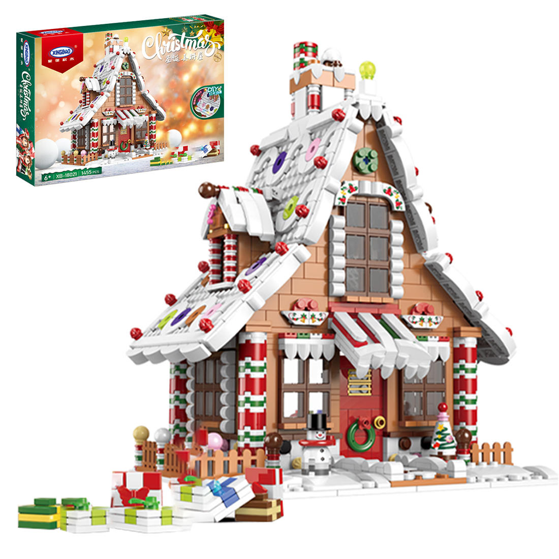 1455Pcs Christmas Gingerbread House Model with Light Bricks Kit Building Blocks MOC Set