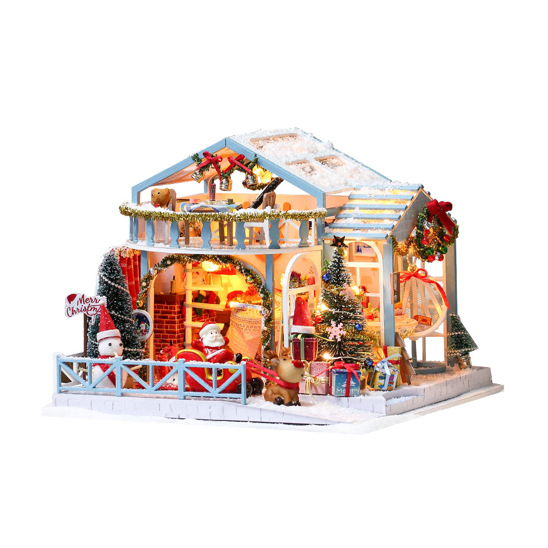 Snowy Christmas Night 3D DIY Assembly Miniature Art Cottage Model Kit Creative Ornament Christmas Gift