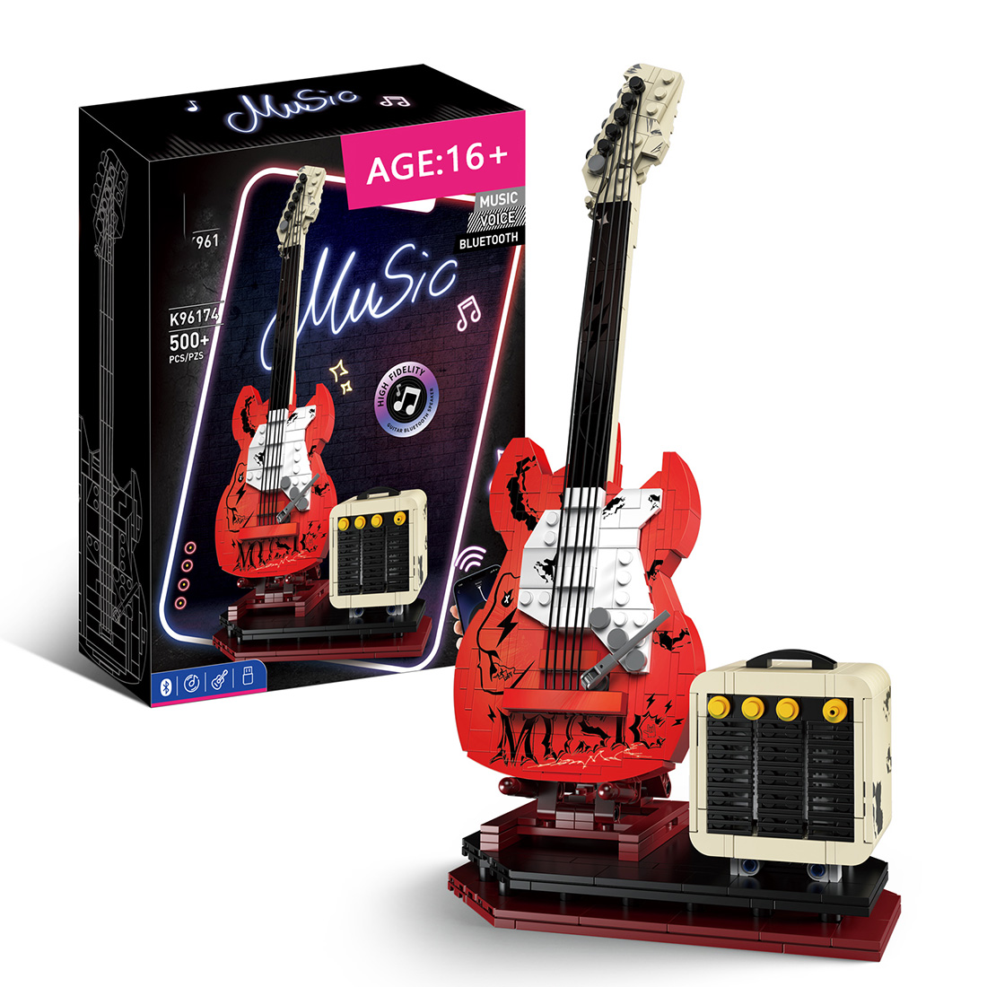Bluetooth Guitar Music Interactive DIY Assembly Building Block Set (500+PCS)