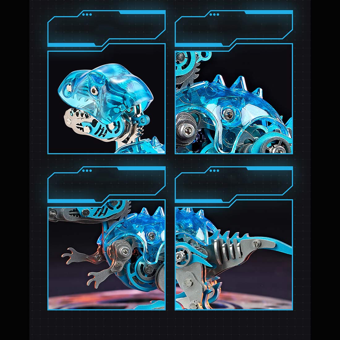 DIY Mechanical Velociraptor Q Version Metal Assembly Dinosaur Model (Kit Version/139PCS/Blue)
