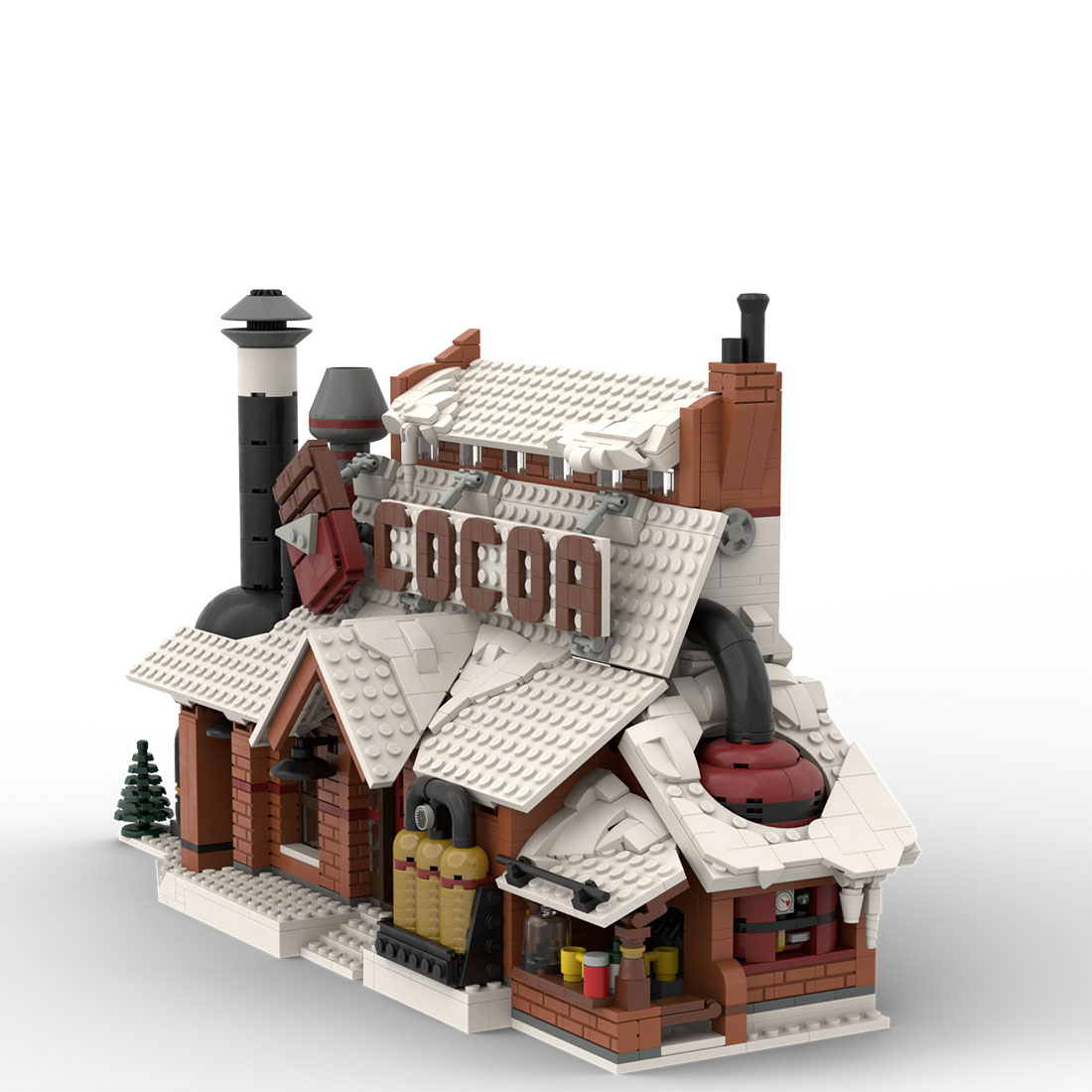 MOC-162963 Winter Village-Chocolate Factory Snowy Christmas Street Scene Building Blocks Set (1932PCS)