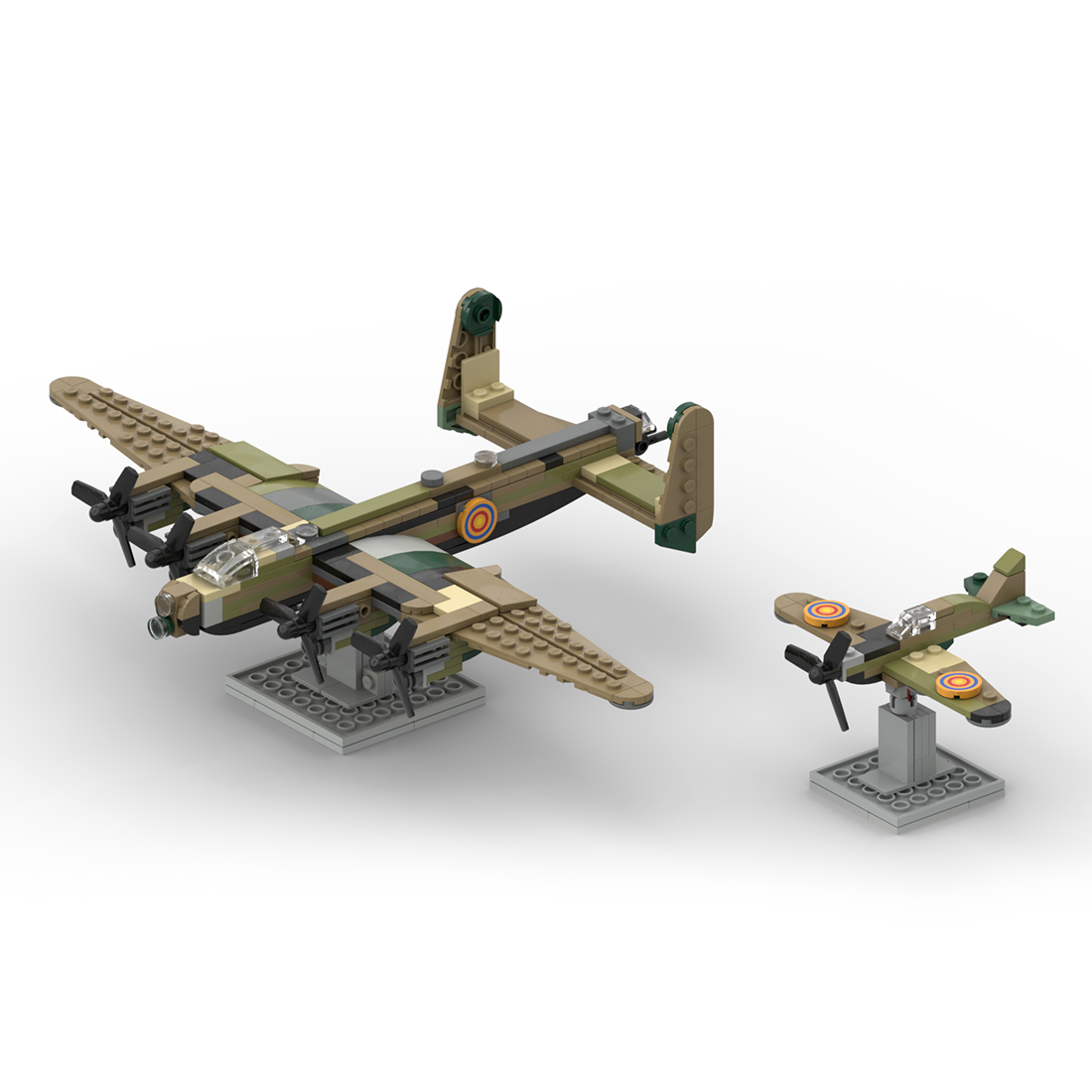 MOC-48107 Avro Lancaster + Supermarine Spitfire Model Military Theme Building Blocks Toys Set (306PCS)