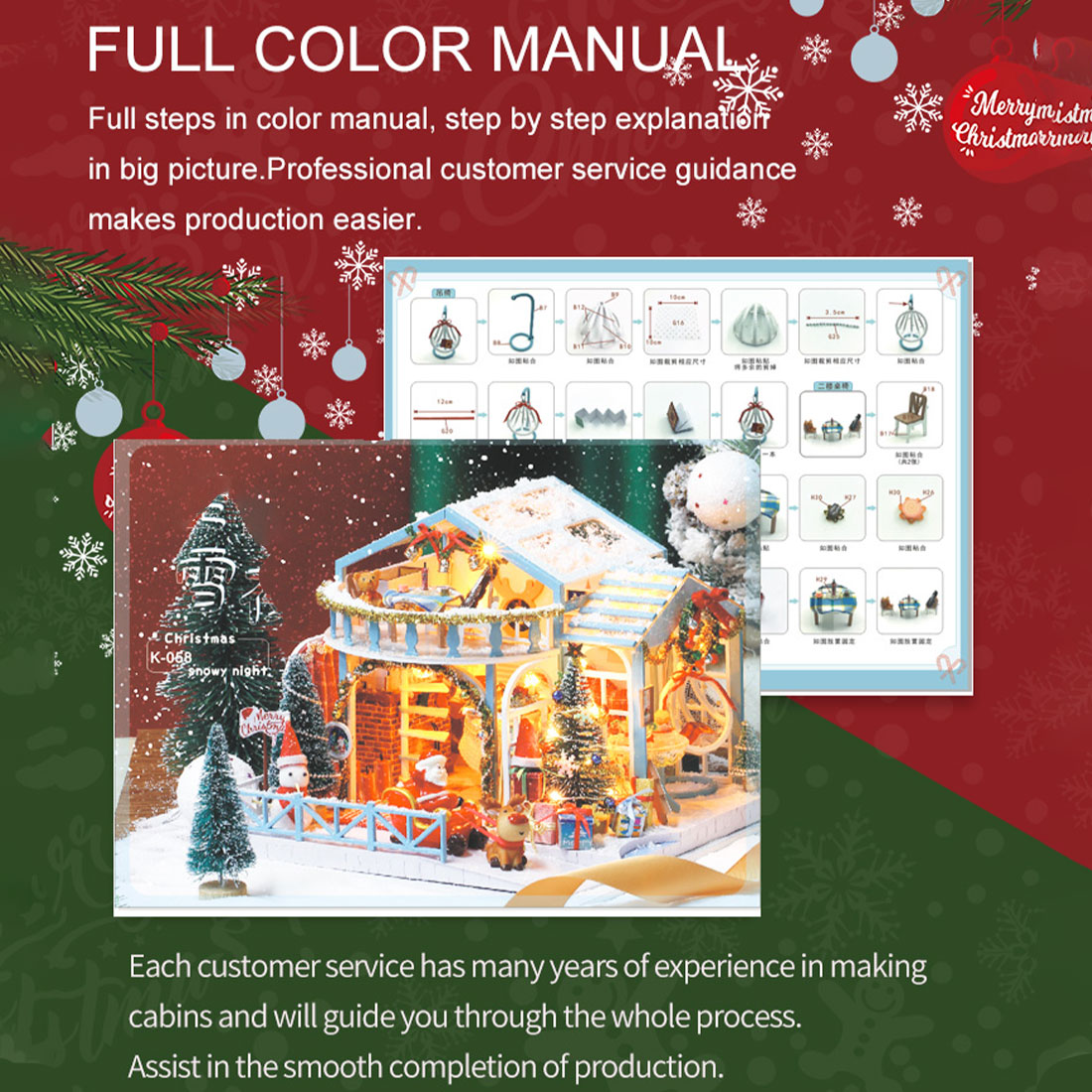 Snowy Christmas Night 3D DIY Assembly Miniature Art Cottage Model Kit Creative Ornament Christmas Gift