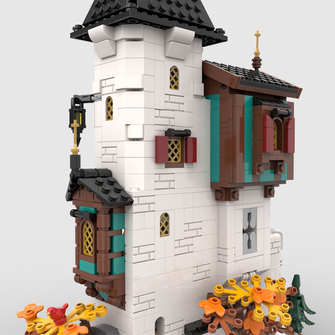 MOC-189672 Medieval White tower Assembly Toy Building Blocks Set (1213PCS)