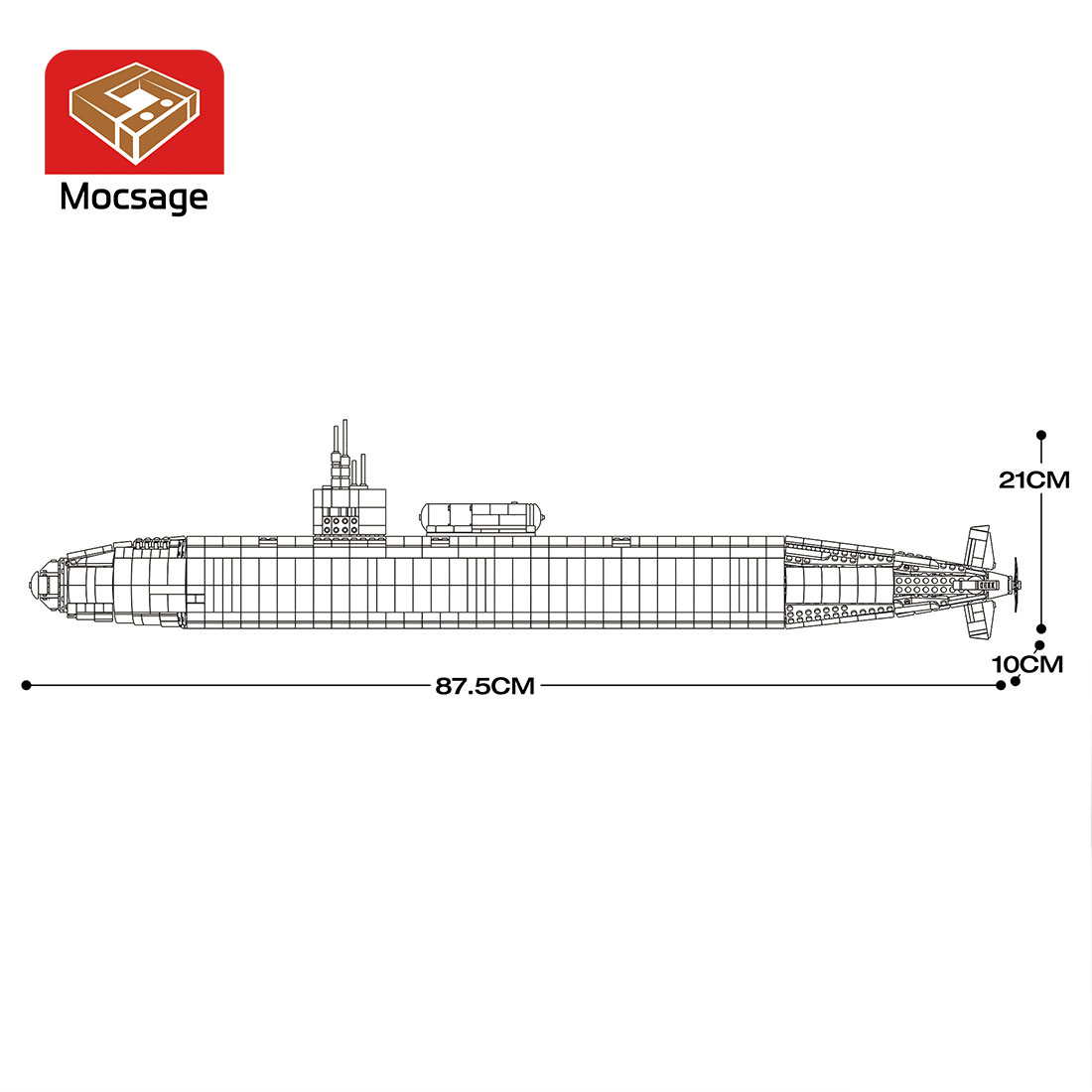Mocsage 1/125 UCC Los Angeles-class Military Nuclear Submarine Model Building Blocks Set (2988PCS)
