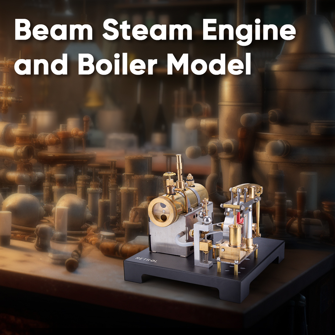 RETROL SE-01 Full Metal Stationary Beam Steam Engine Model and Horizontal Boiler Kit (84PCS)